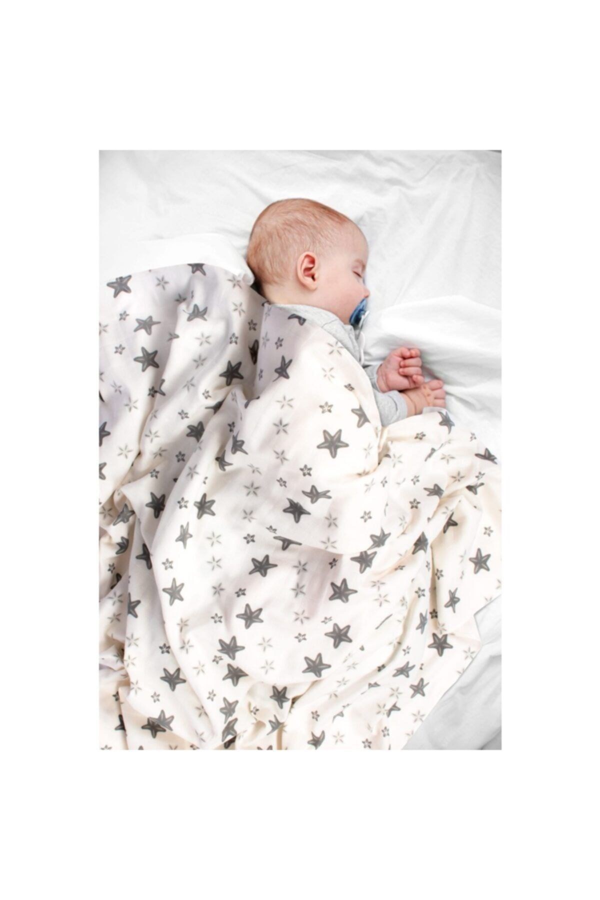 Sevi Bebe Organik Müslin Battaniye 100x100 cm - Yeni Gri Yıldız 362-73