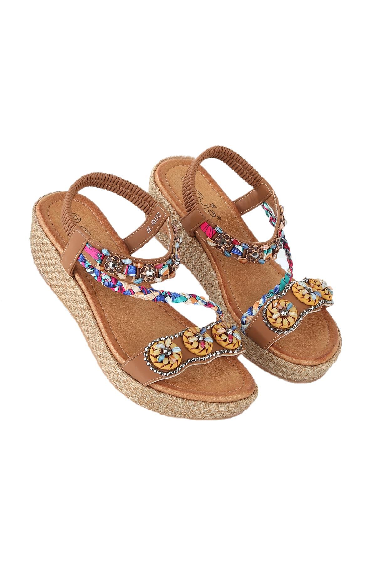 Vojo Daisy Rahat Taban Taş Boncuk Detaylı Kadın Sandalet