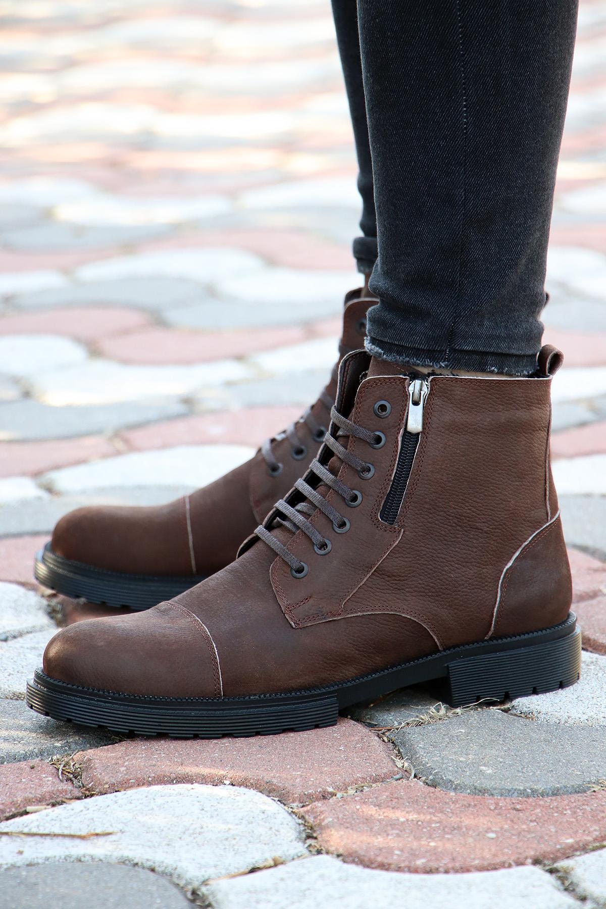 M.P. 232-4241 Kaymaz Taban Fermuarlı Hakiki Deri Erkek Bot