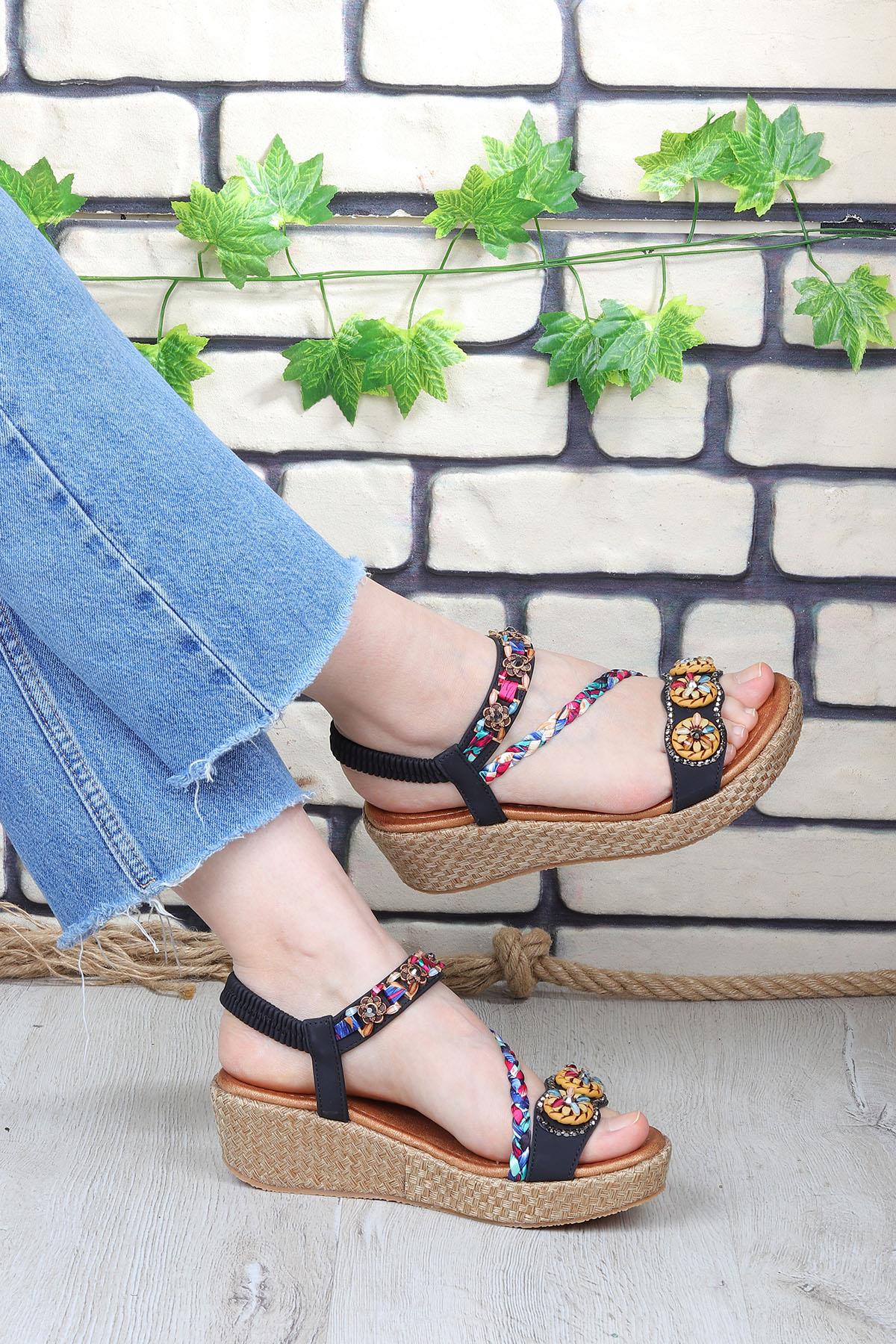 Vojo Daisy Rahat Taban Taş Boncuk Detaylı Kadın Sandalet