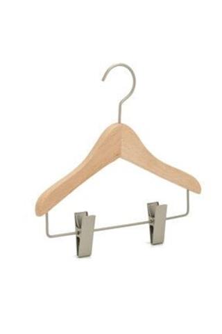 12 Adet Ahşap Bebek Elbise Askısı Vernikli Bebek Takım Elbise Askısı Metal Mandallı 32 Cm