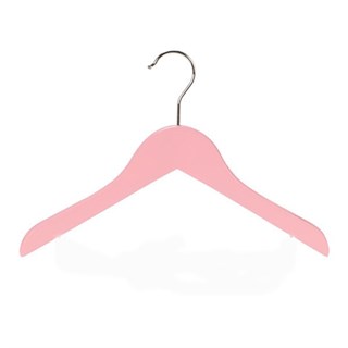 24 Adet Ahşap Bebek Elbise Askısı Vernikli Ahşap Çocuk Askısı Pembe Boyalı 32 cm