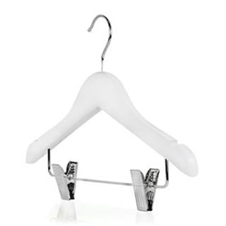 48 adet beyaz ahşap bebek takım askısı 32 cm alttan mandallı nikel kanca 