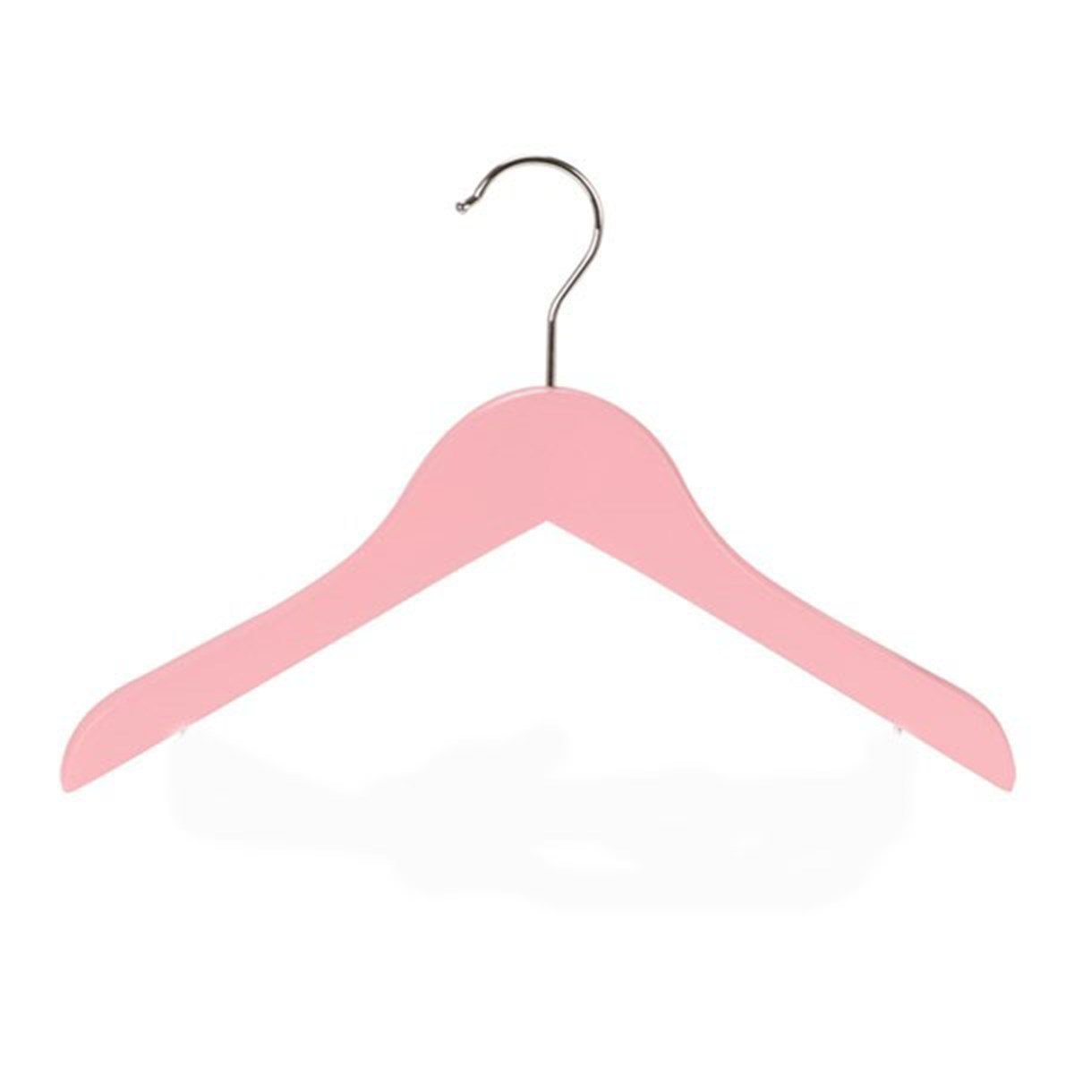 12 Adet Ahşap Bebek Elbise Askısı Vernikli Ahşap Çocuk Askısı Pembe Boyalı 32 cm