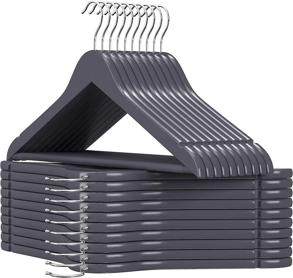 24 Adet Gri Ahşap Elbise Askısı Pantolon Askısı Boyalı Elbise Askısı 43 cm