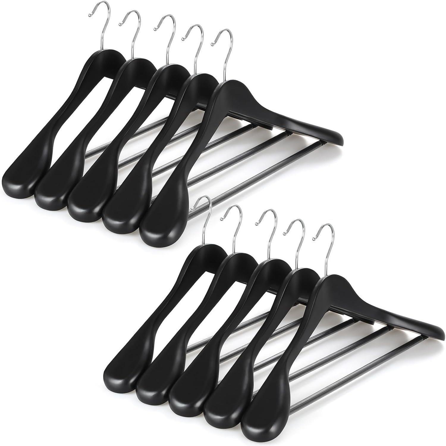 25 Adet Ahşap Ceket Askısı Kalın Omuz Formlu Takım Elbise Askısı Kaban Palto Askısı Siyah 44 cm