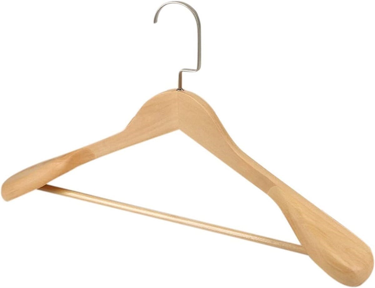 25  Adet Ahşap Ceket Askısı  Kalın Omuzlu Ahşap Kaban  Askısı Takım Elbise Askısı Vernikli Nikel Lüks Kanca 45 Cm