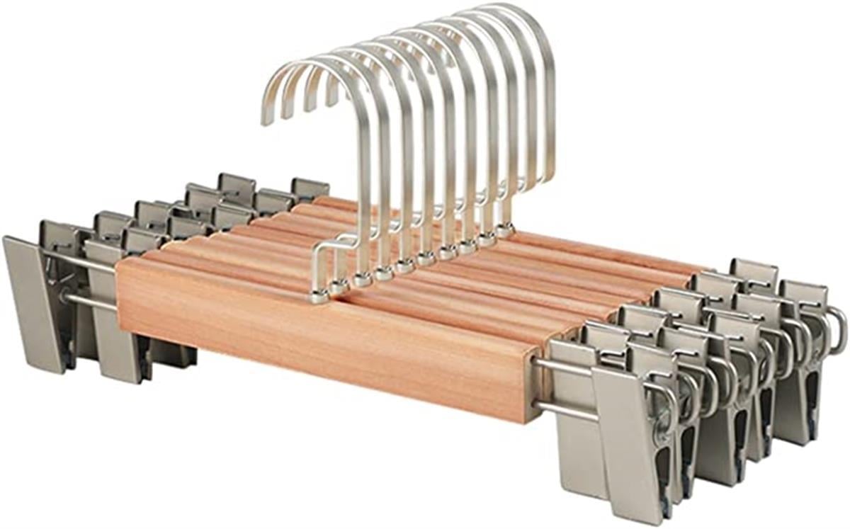 Ahşap Pantolon Askısı Naturel Vernikli Etek Askısı Amerikan Gümüş Kanca 36 cm