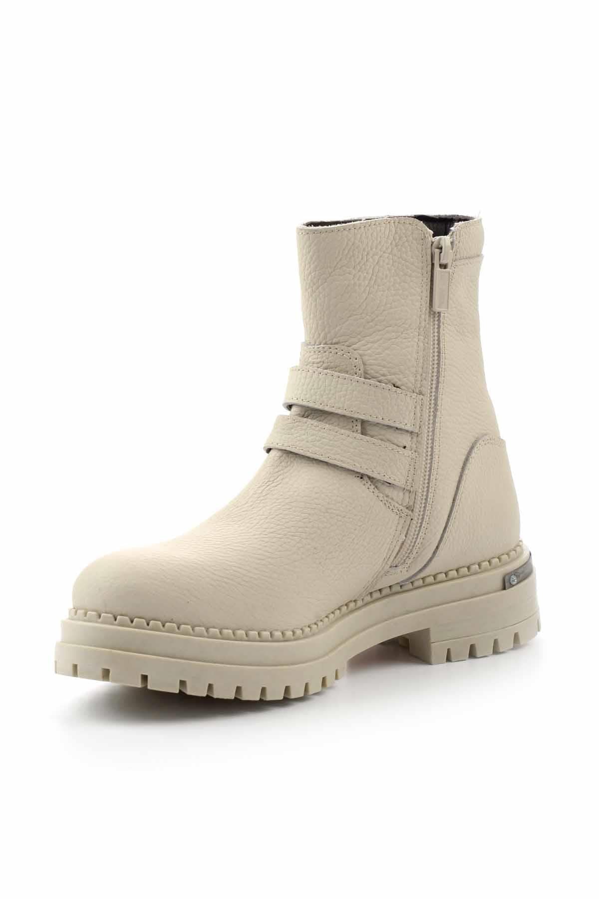 Beige Hakiki Deri Kadın Bot & Bootie HD0777055603