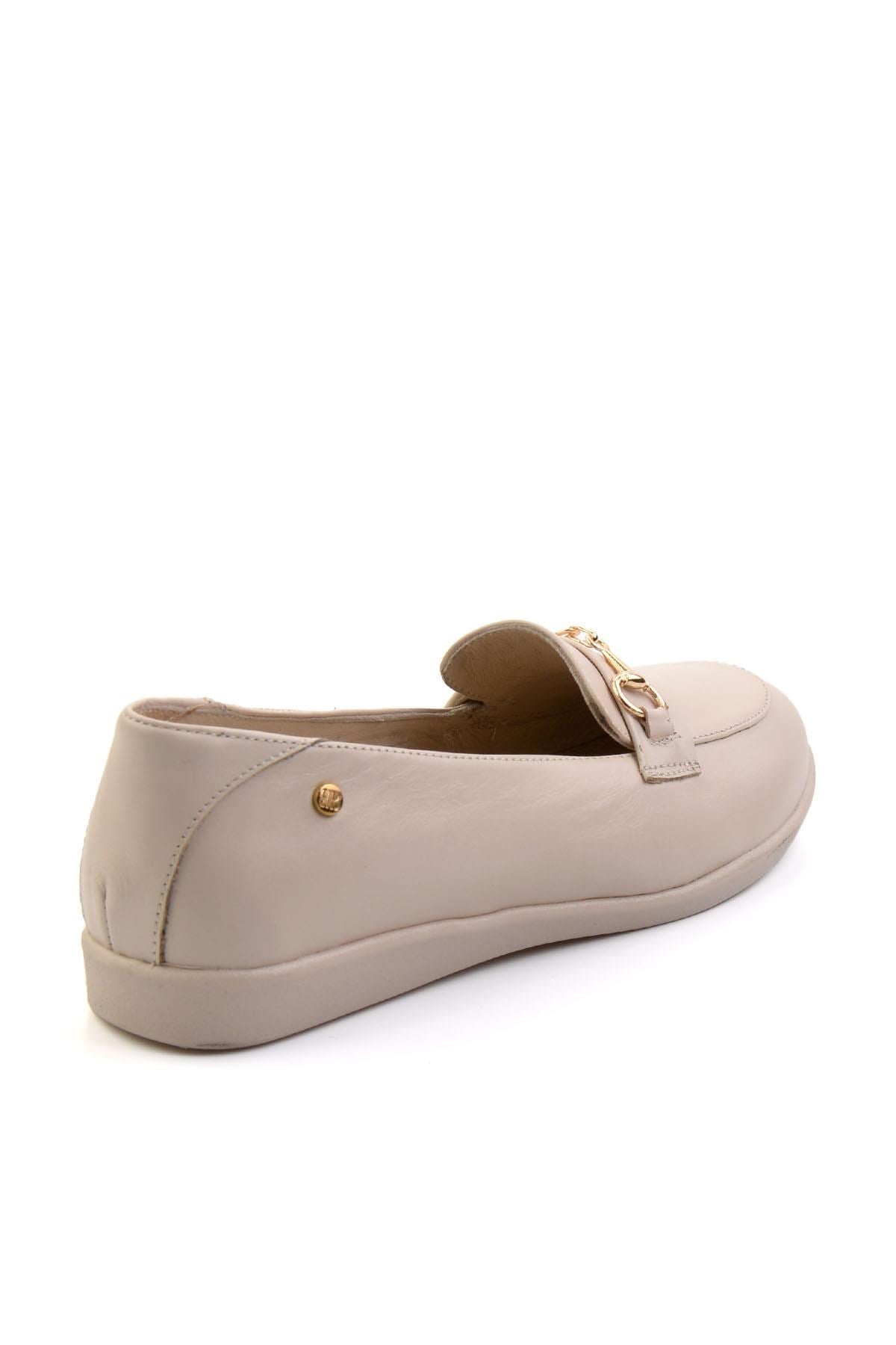 Bej Hakiki Deri Kadın Loafer Ayakkabı K01087238403