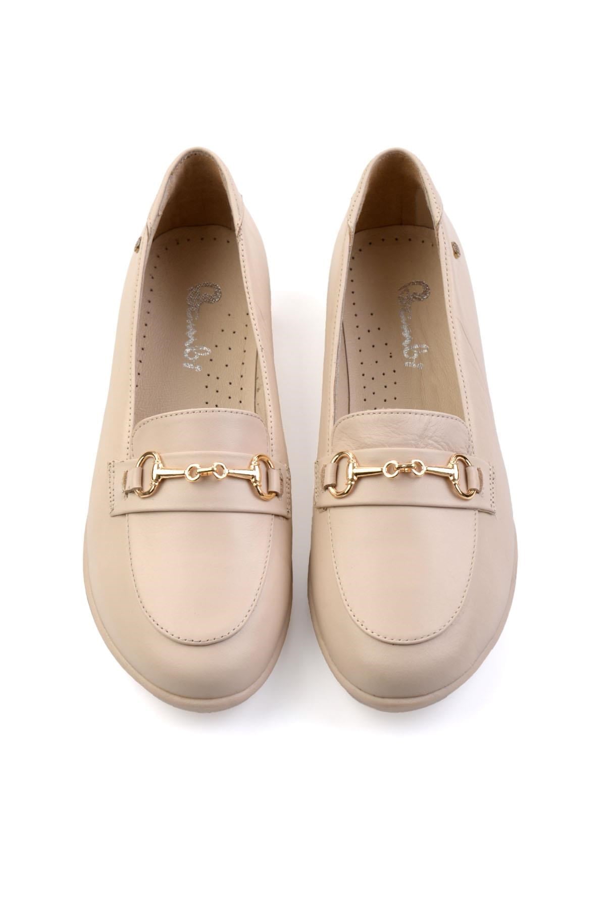 Bej Hakiki Deri Kadın Loafer Ayakkabı K01087238403