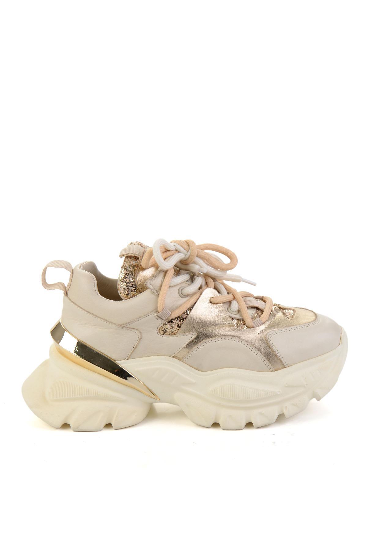 Bej Hakiki Deri Kadın Sneaker K01480004103