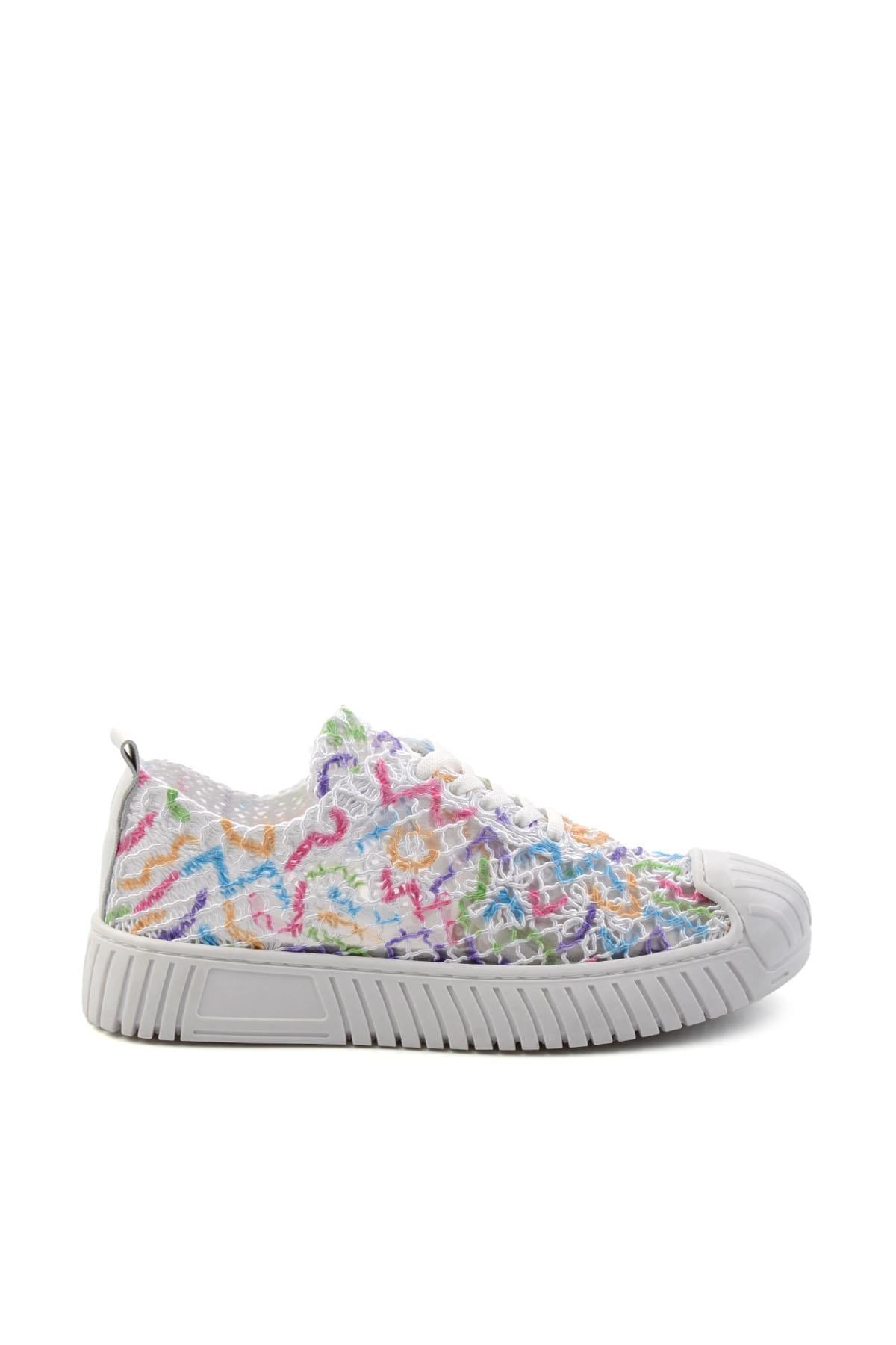 Beyaz Çok Renkli Hakiki Deri Kadın Sneaker K01331175016