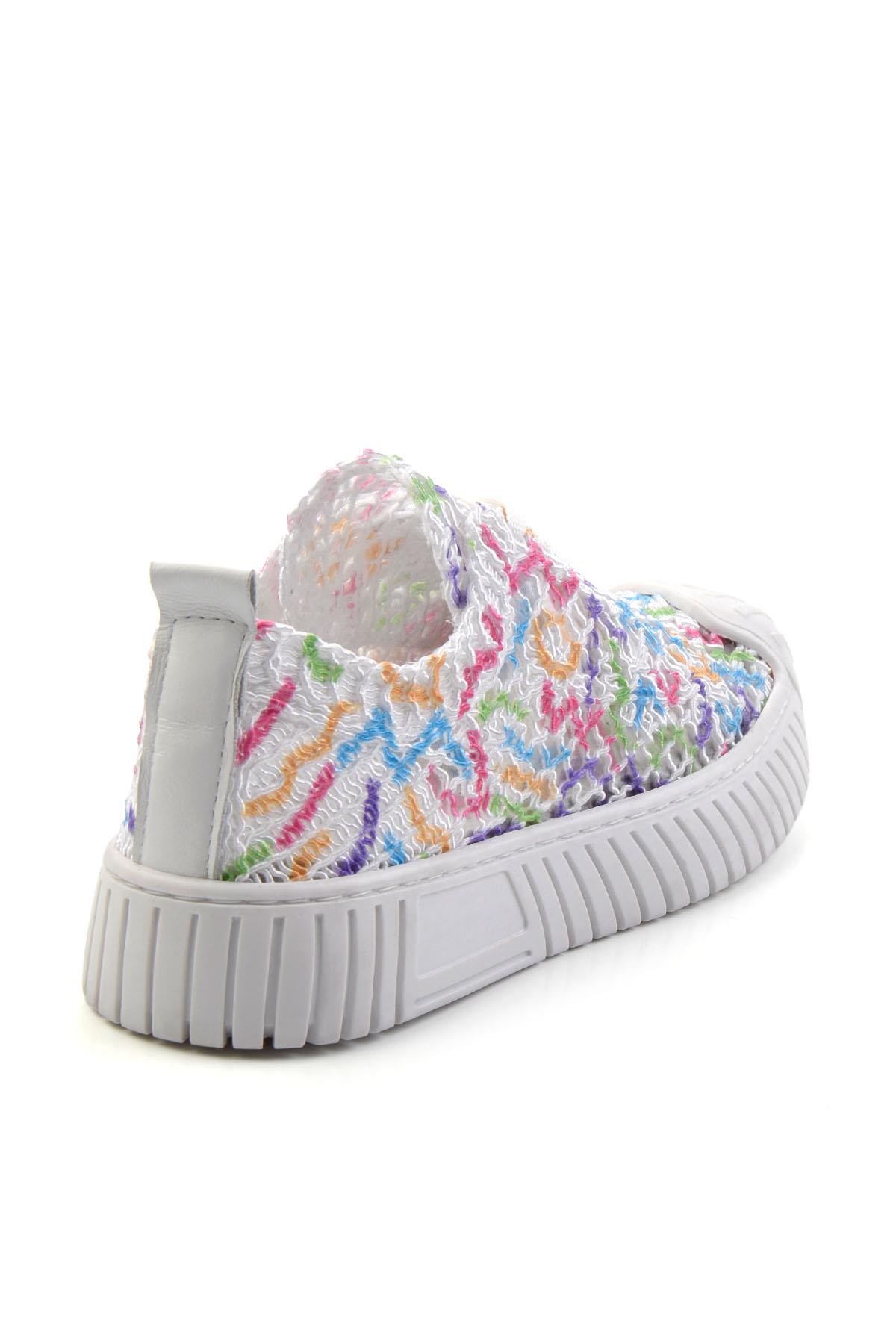 Beyaz Çok Renkli Hakiki Deri Kadın Sneaker K01331175016