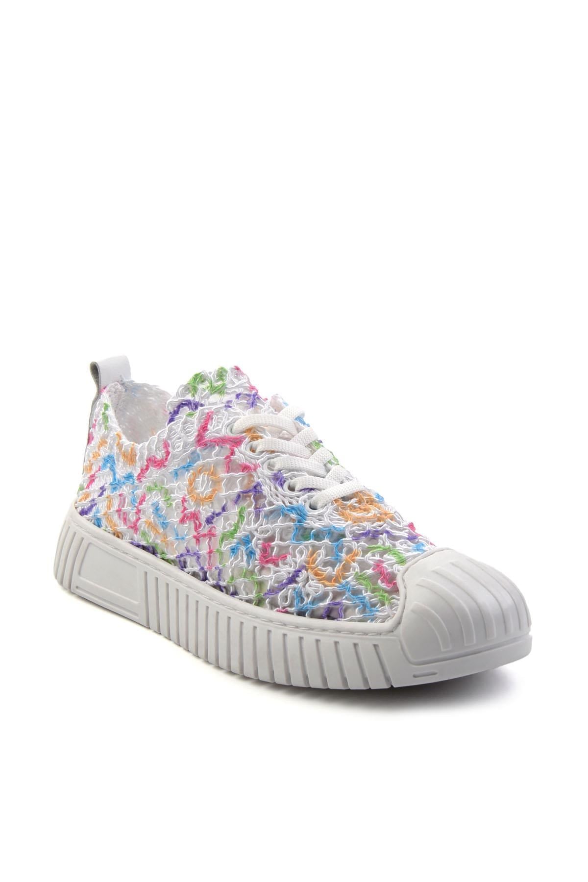 Beyaz Çok Renkli Hakiki Deri Kadın Sneaker K01331175016