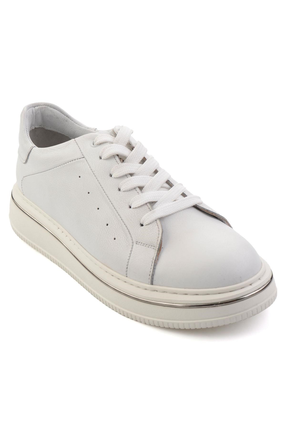 Beyaz Hakiki Deri Erkek Sneaker E01089006541