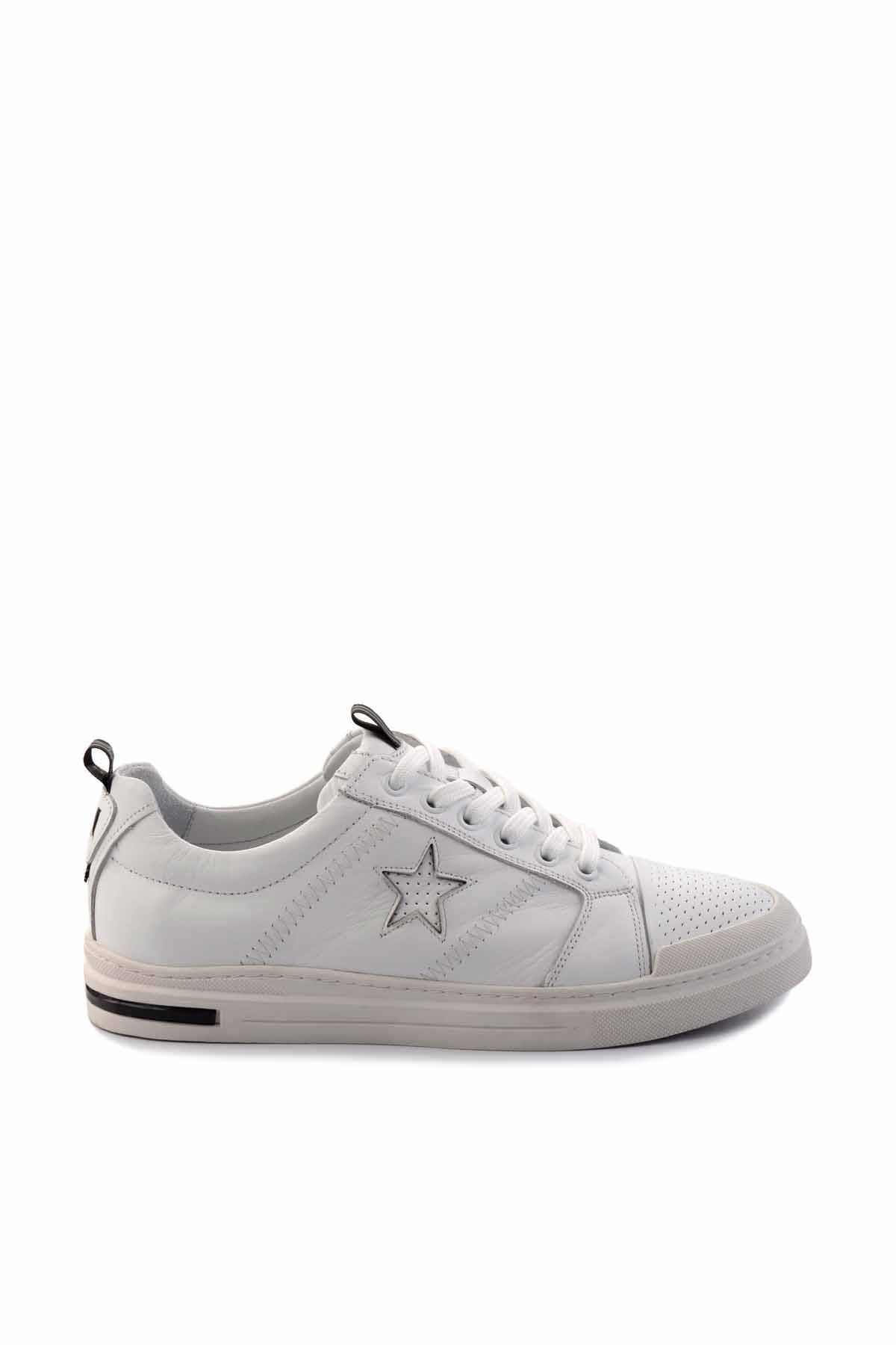 Beyaz Hakiki Deri Erkek Sneaker E01398202703