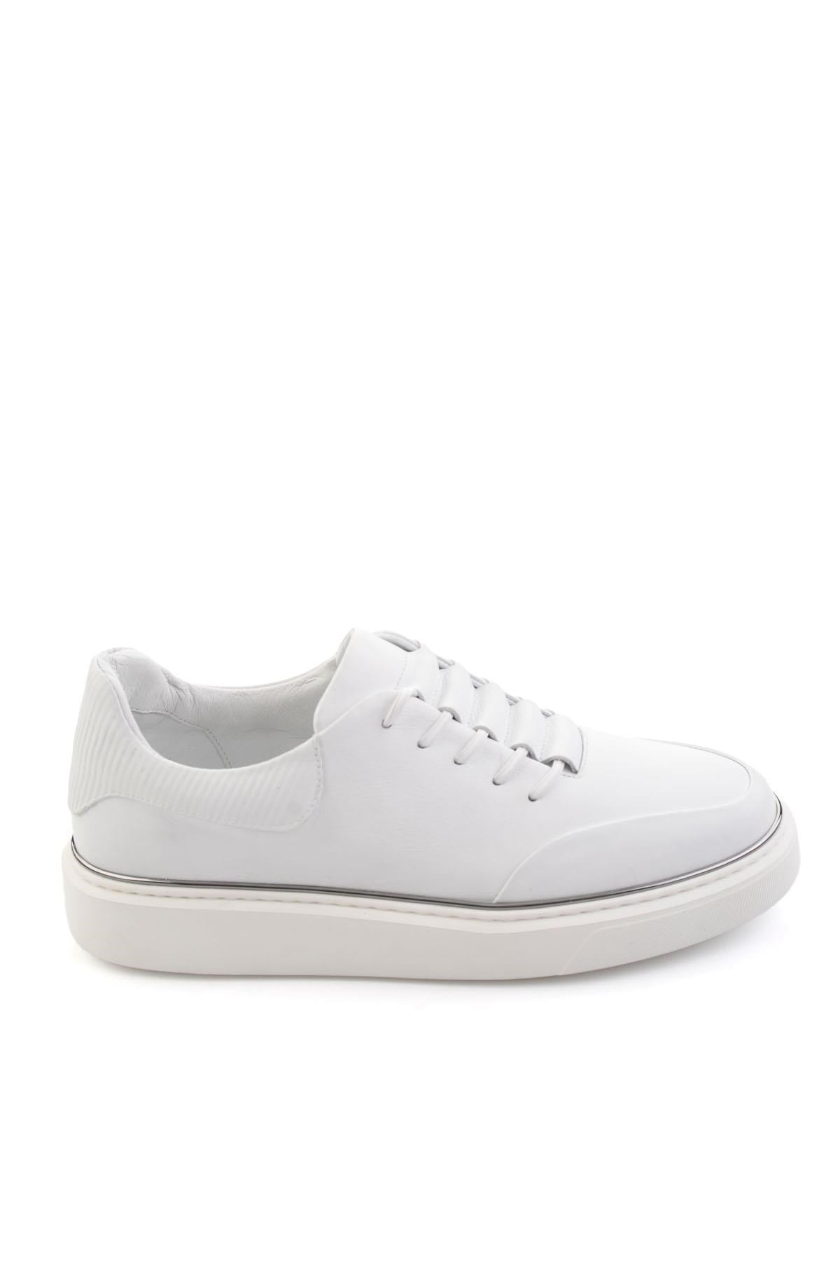 Beyaz Hakiki Deri Erkek Sneaker E01585127543