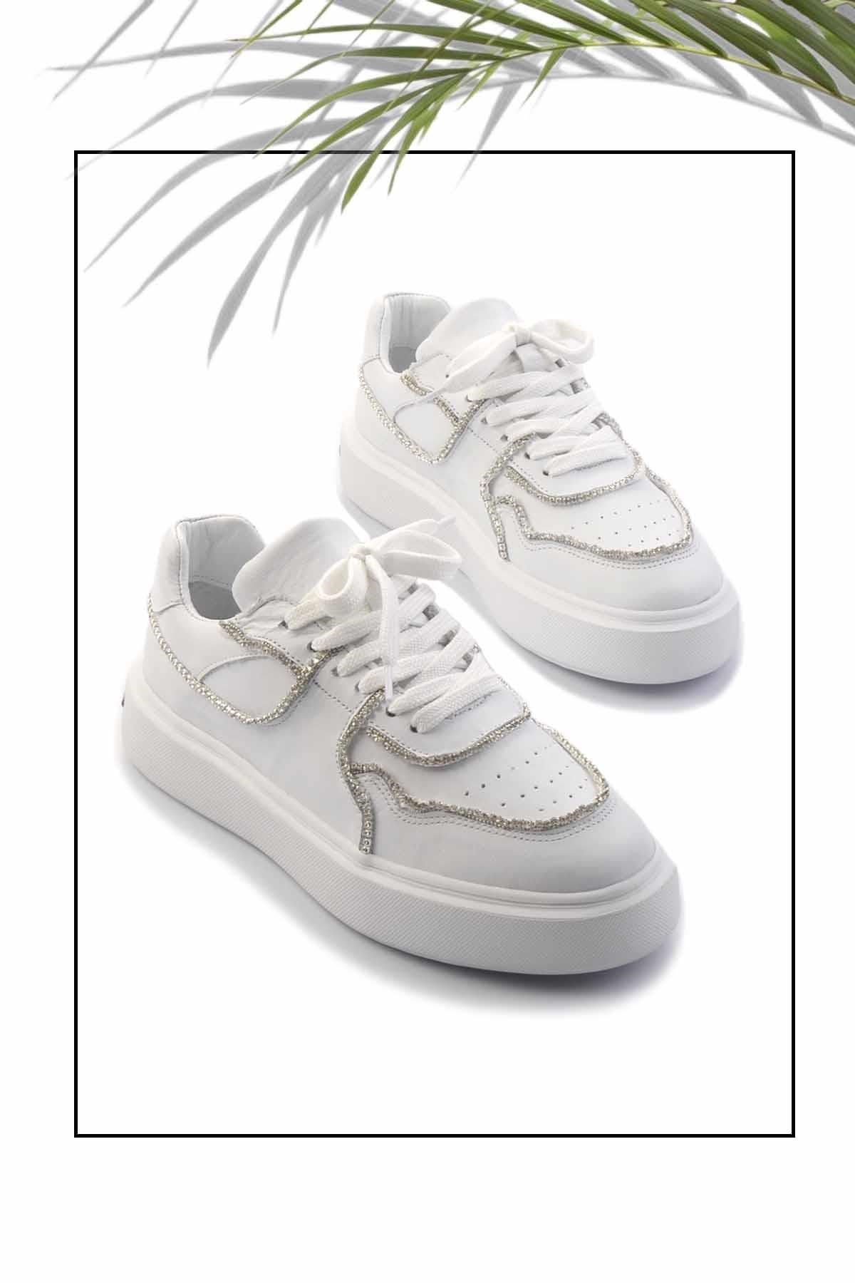 Beyaz Hakiki Deri Kadın Sneaker K01480136703