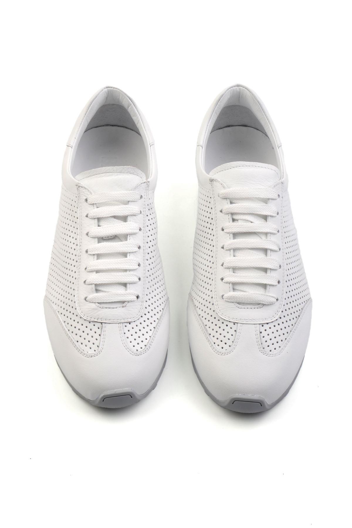 Beyaz Kırışık Hakiki Deri Erkek Sneaker E01083017103