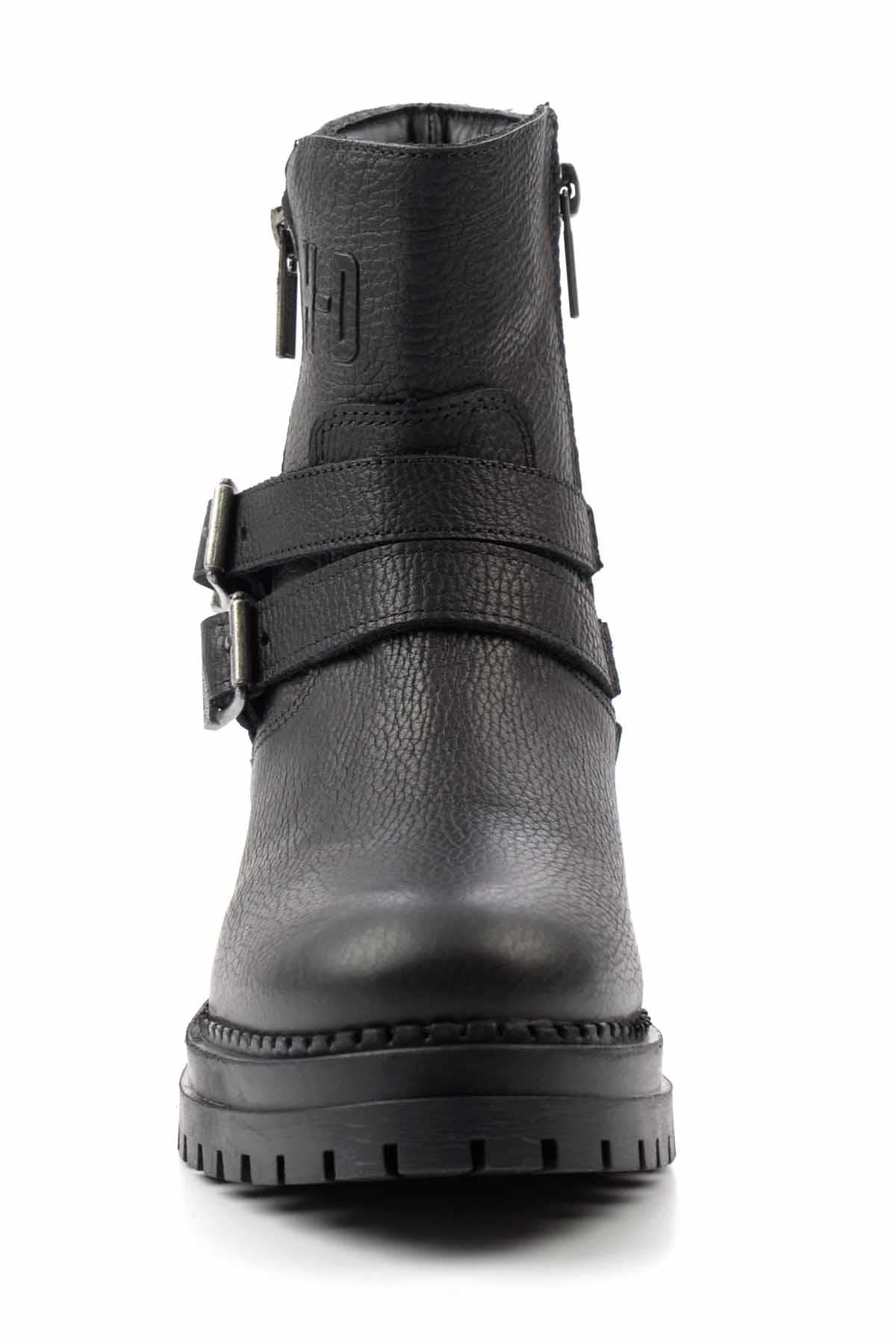 Black Hakiki Deri Kadın Bot & Bootie HD0777055603