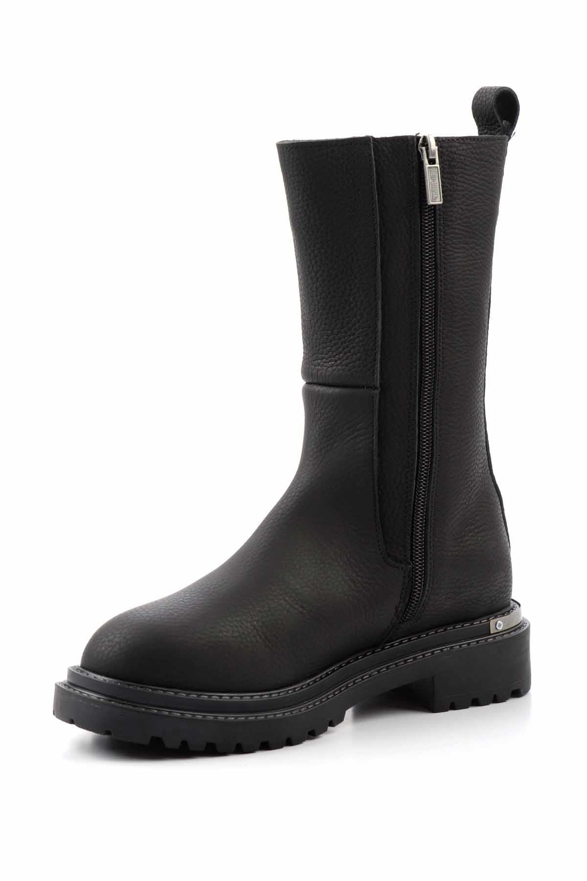 Black Hakiki Deri Kadın Bot & Bootie HD0777003803