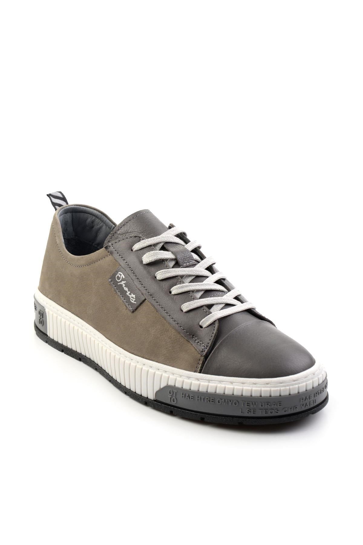 Gri Hakiki Deri Erkek Sneaker E01018033543