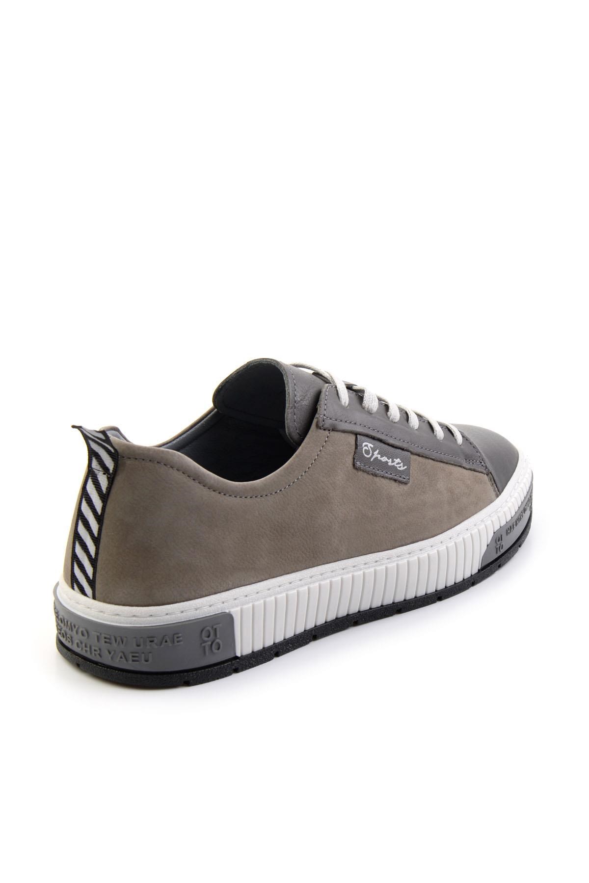 Gri Hakiki Deri Erkek Sneaker E01018033543