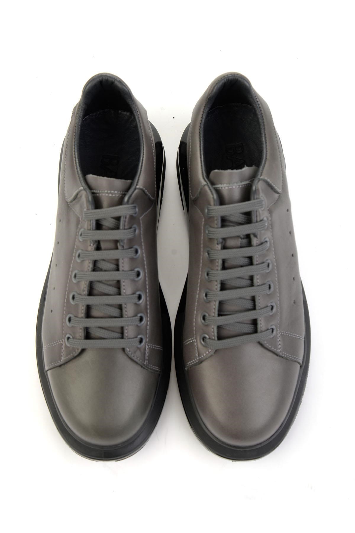Gri Hakiki Deri Erkek Sneaker E01811100743