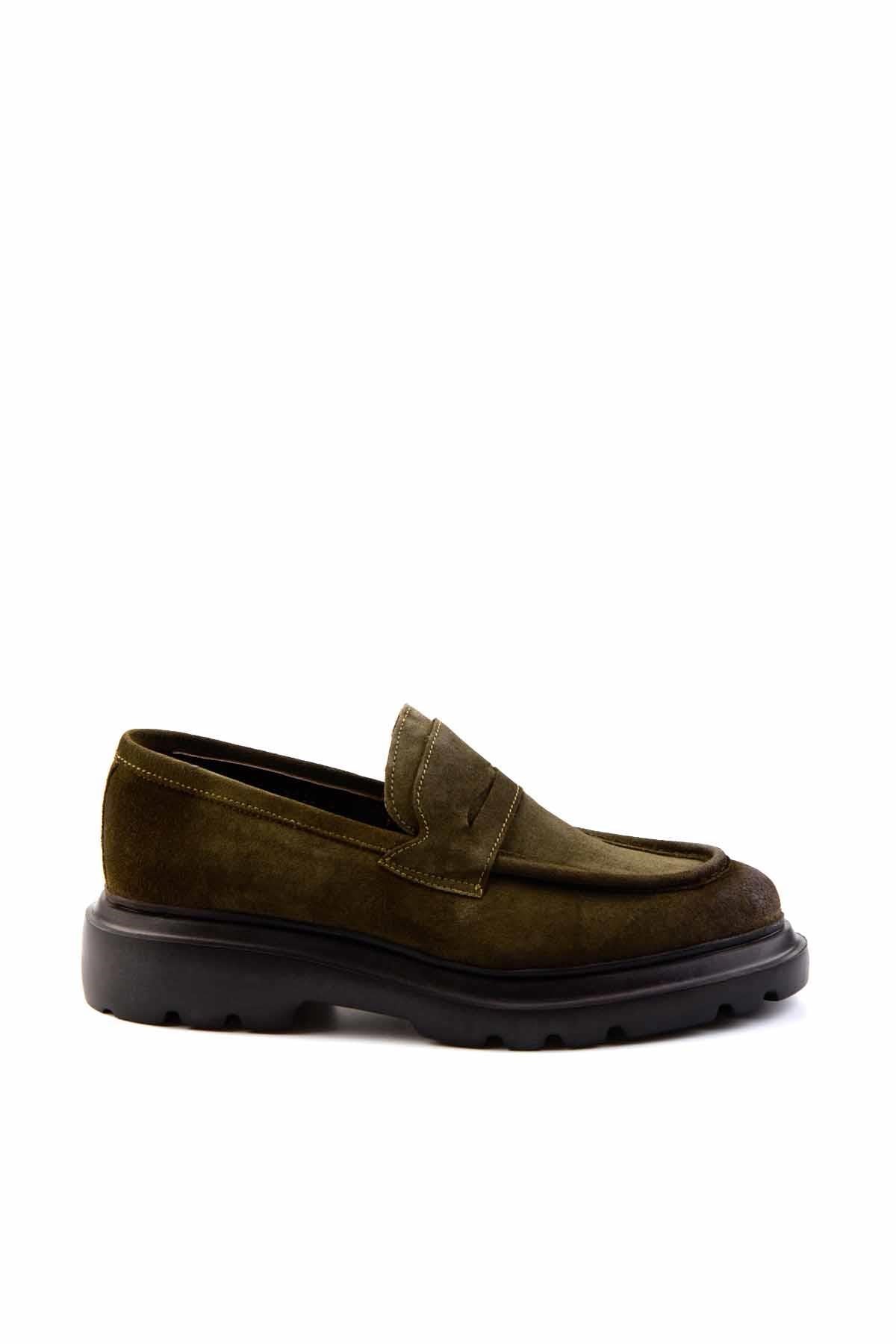 Haki Hakiki Deri Erkek Loafer Ayakkabı E01310113202