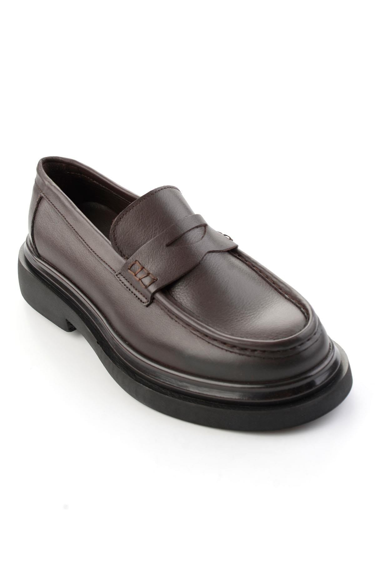Kahve Antik Hakiki Deri Erkek Loafer Ayakkabı E01820604841