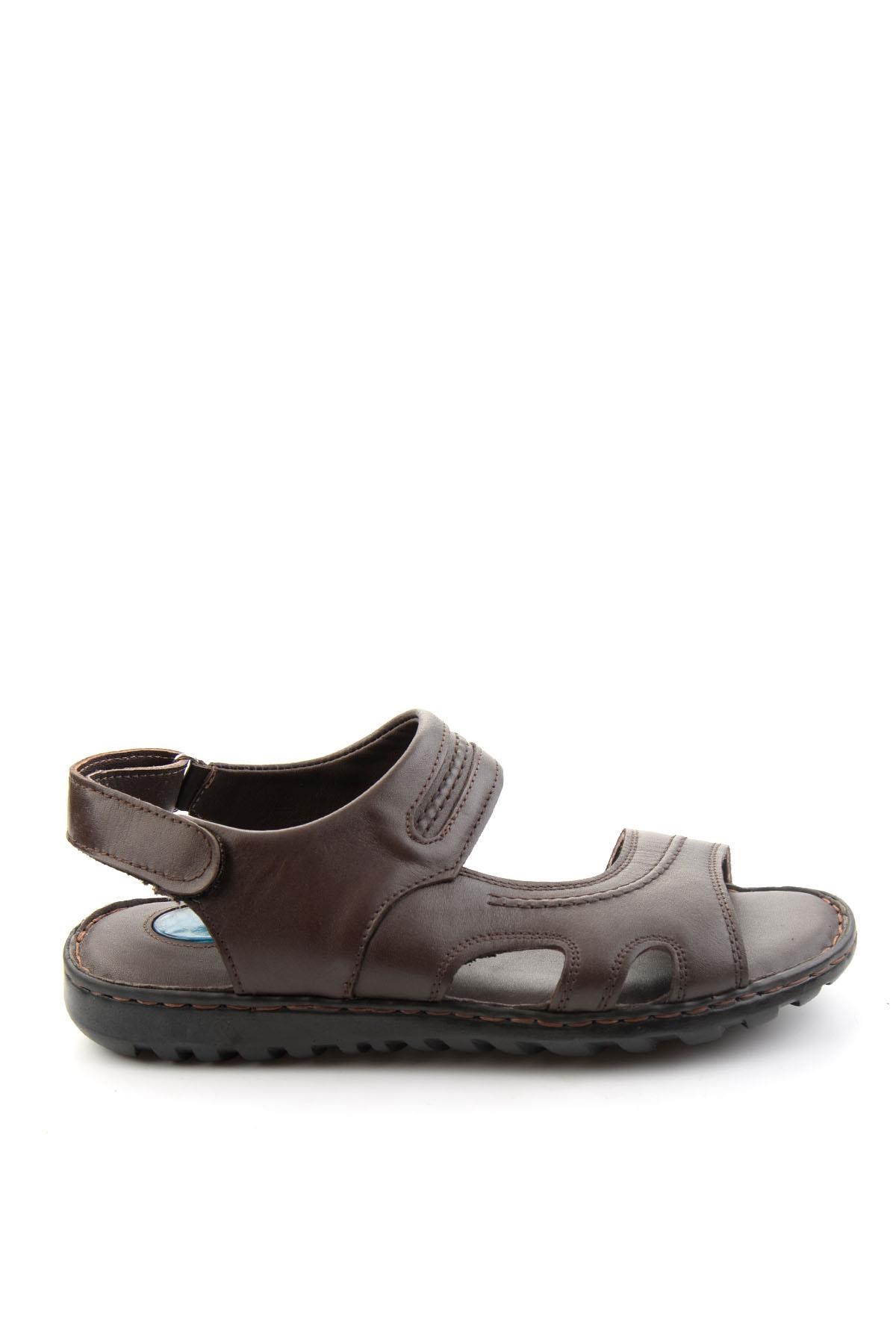 Kahve Hakiki Deri Erkek Sandalet E05437181303