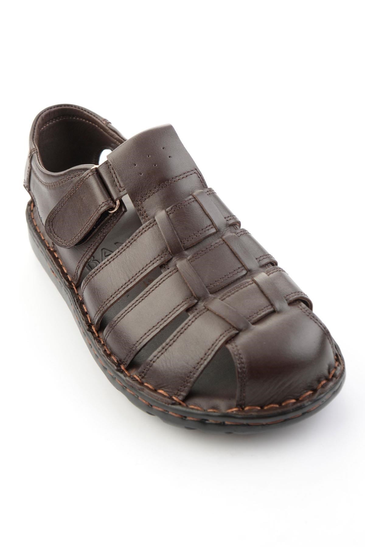 Kahve Hakiki Deri Erkek Sandalet E05437182903