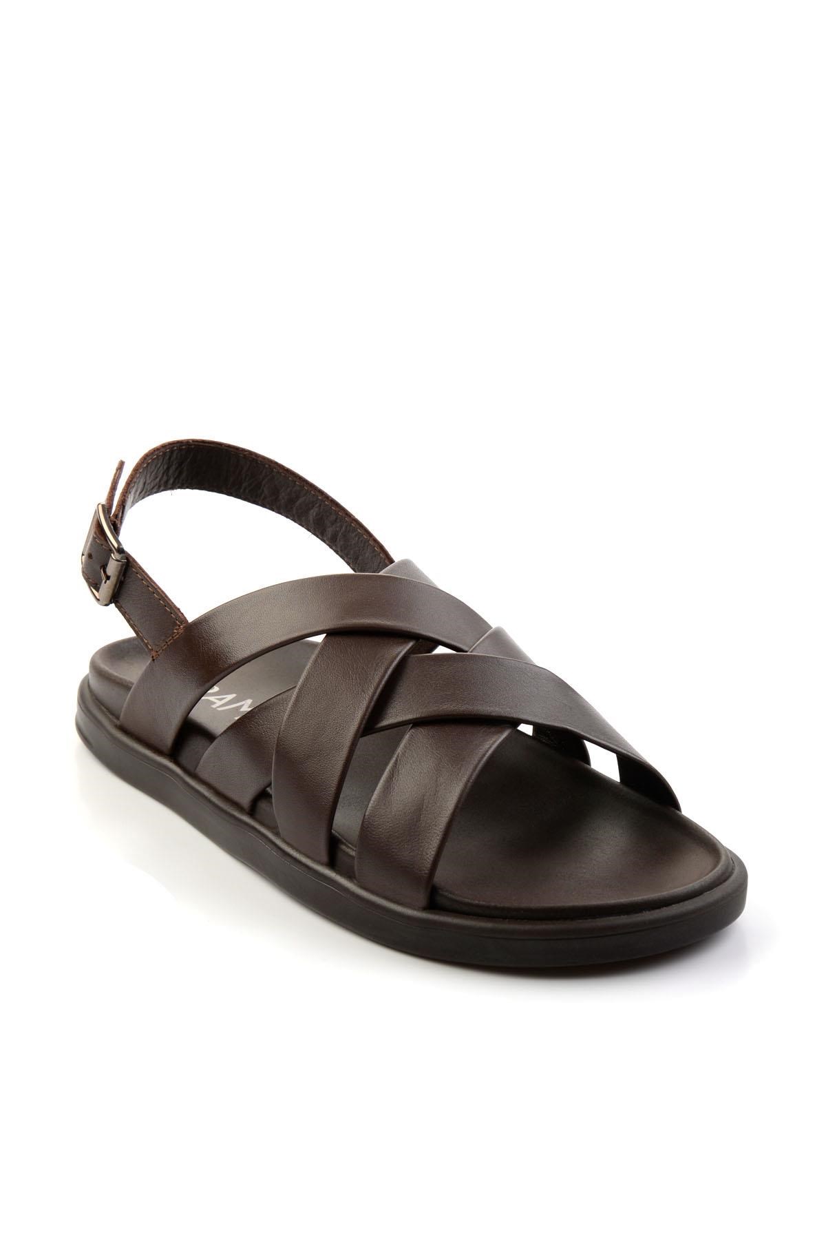 Kahve Hakiki Deri Erkek Sandalet E05863955543