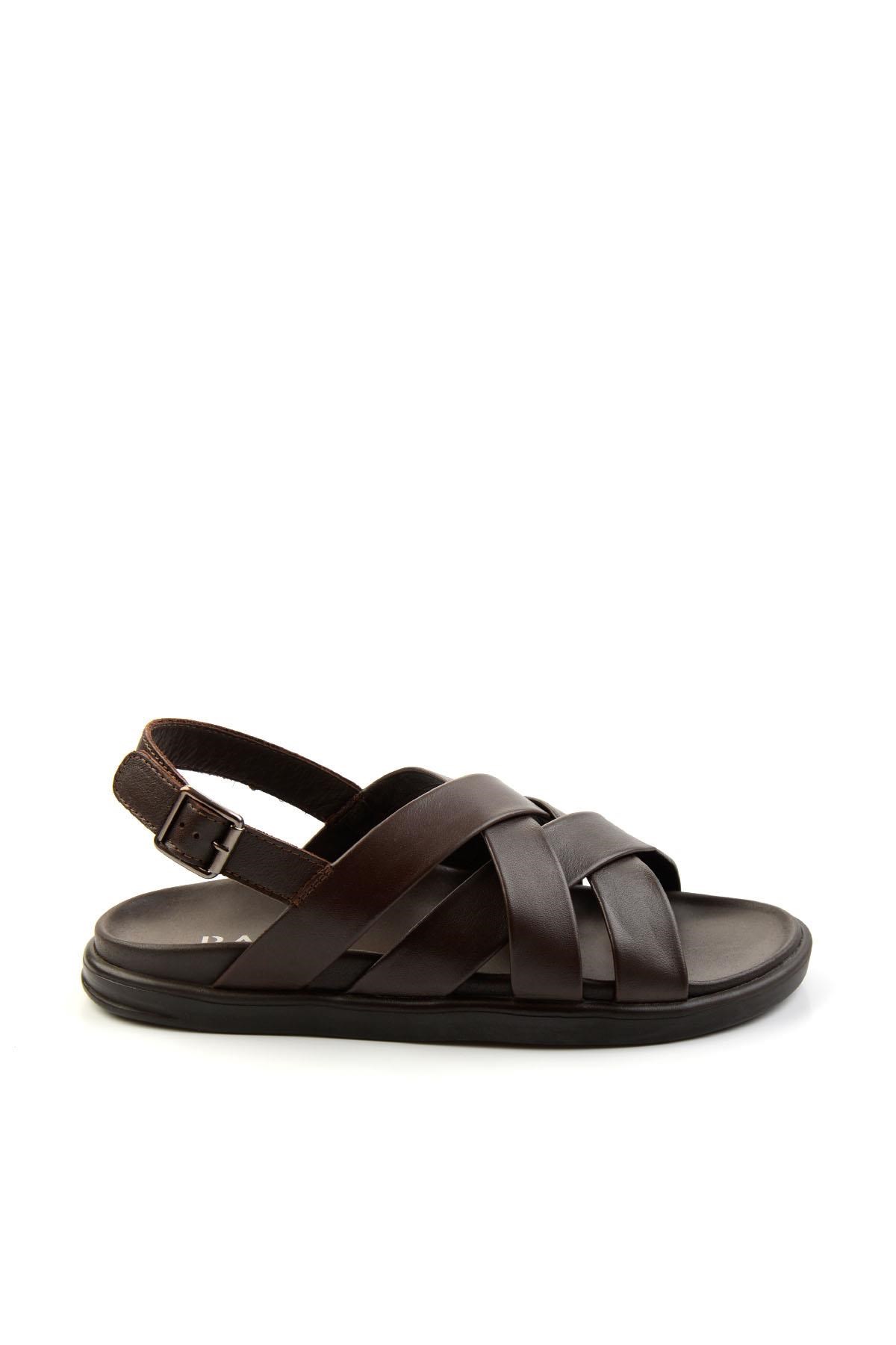 Kahve Hakiki Deri Erkek Sandalet E05863955543