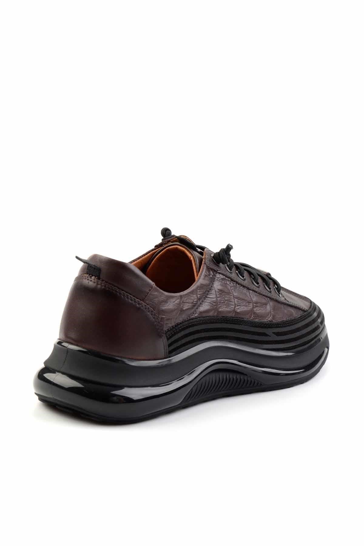 Kahve Hakiki Deri Erkek Sneaker E01018240203