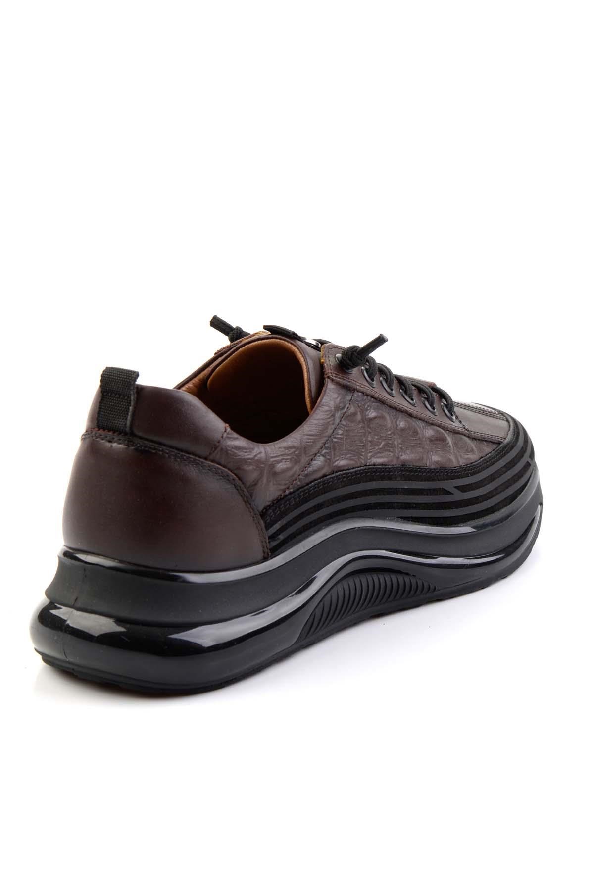 Kahve Hakiki Deri Erkek Sneaker E01018240203