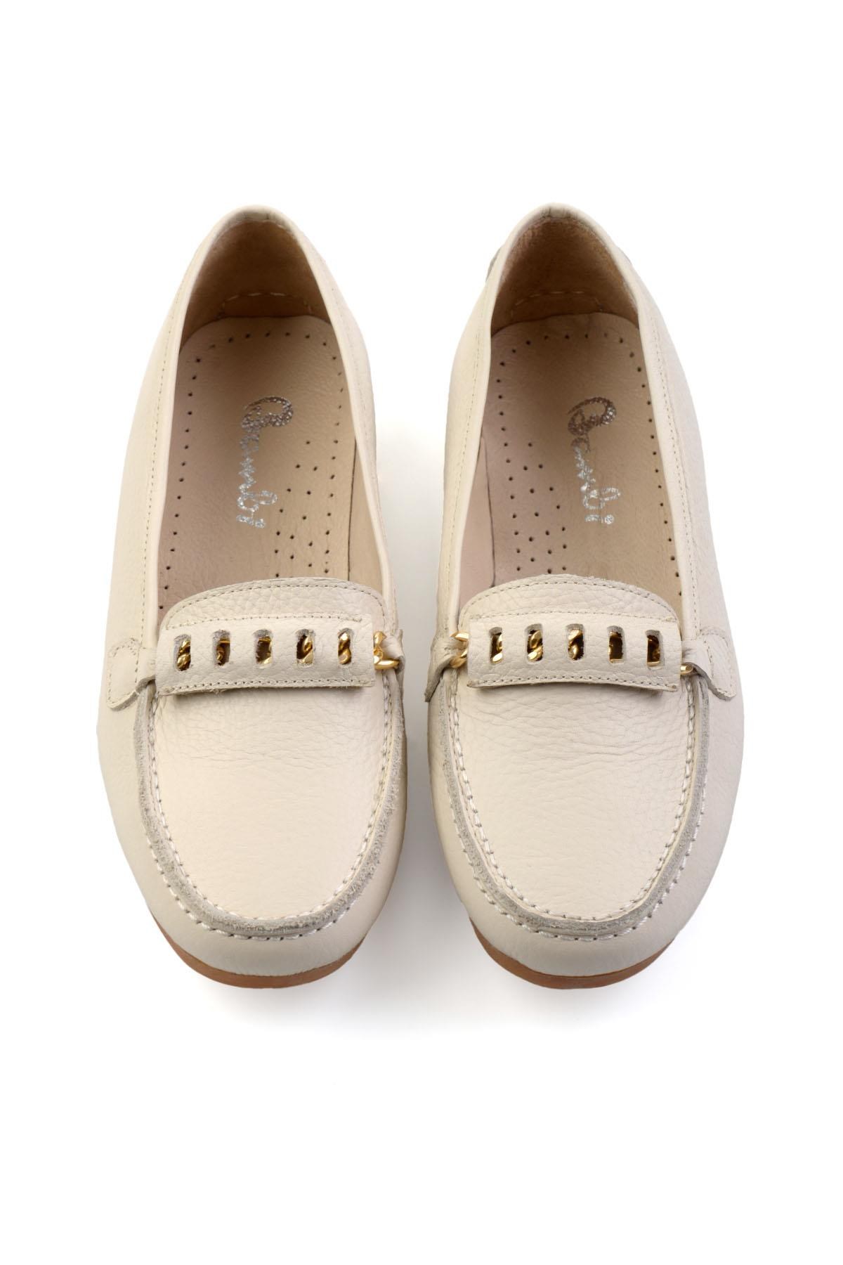 Krem Hakiki Deri Kadın Loafer Ayakkabı K01087230403