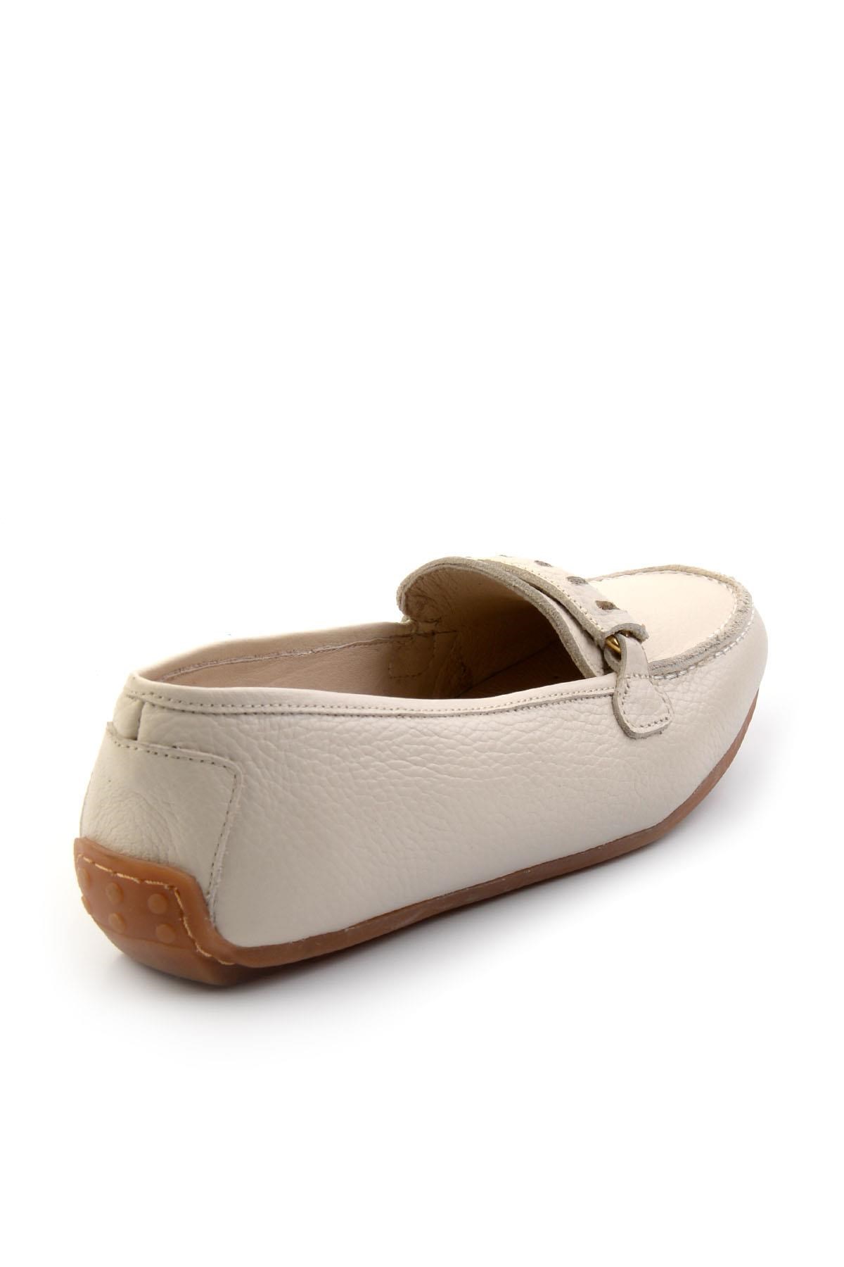 Krem Hakiki Deri Kadın Loafer Ayakkabı K01087230403