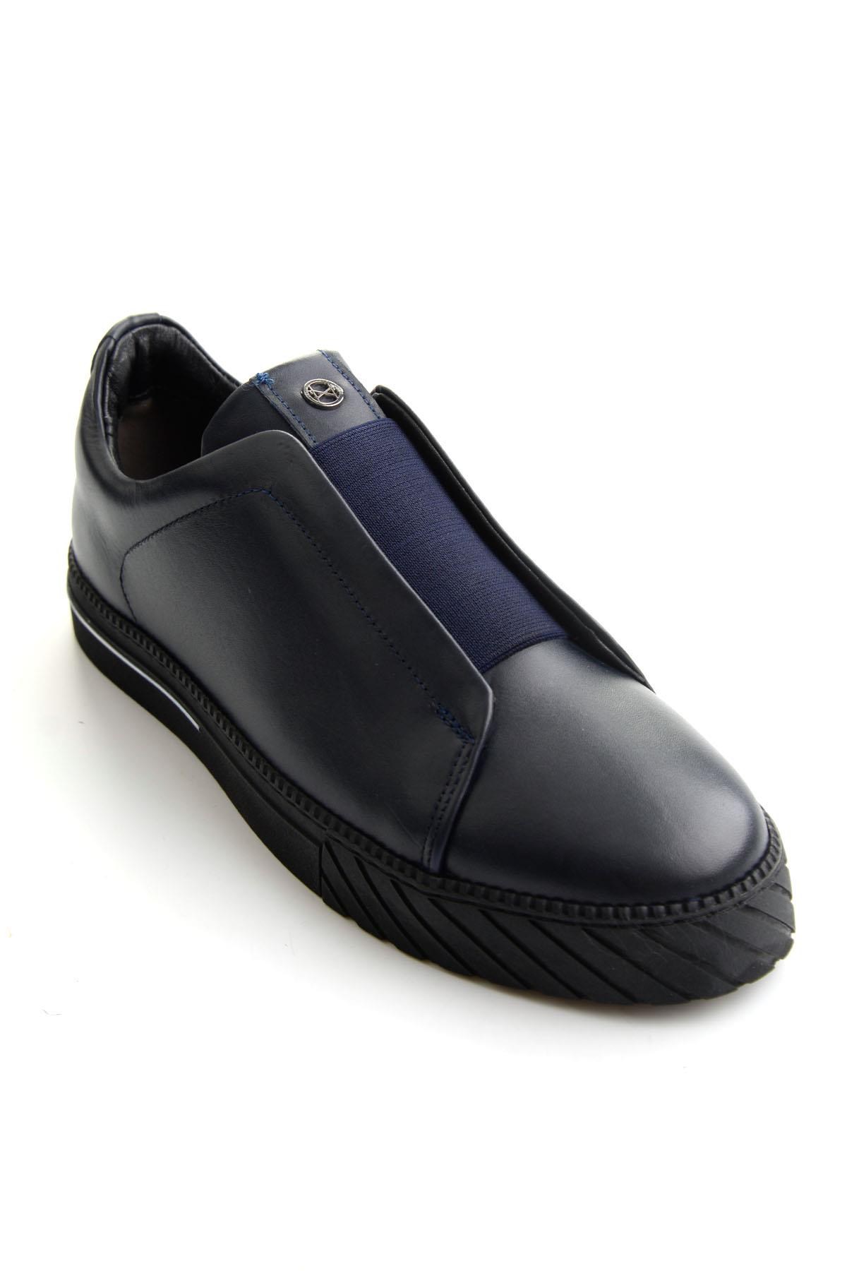 Lacivert Antik Hakiki Deri Erkek Sneaker E01610197141