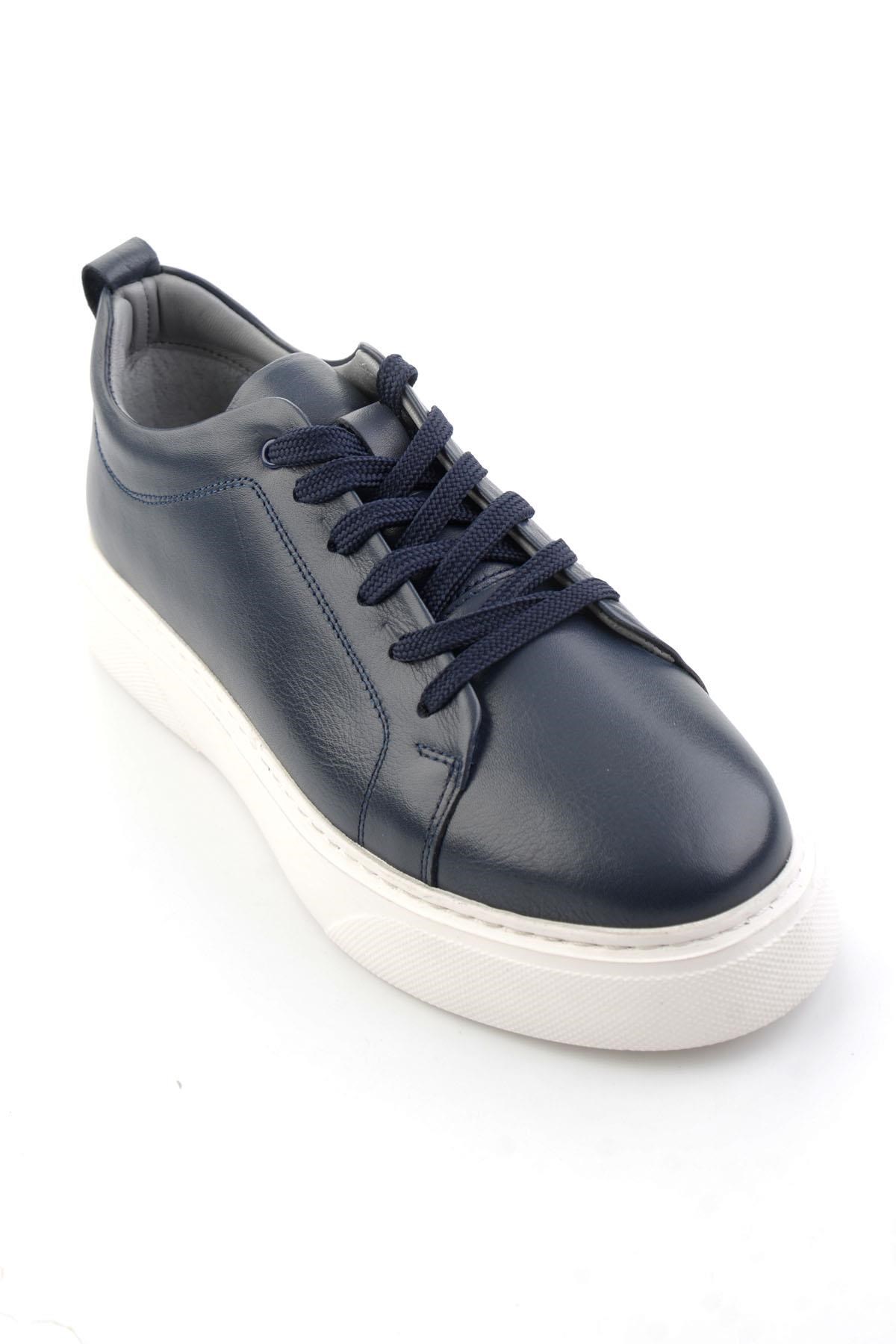 Lacivert Hakiki Deri Erkek Sneaker E01082102043