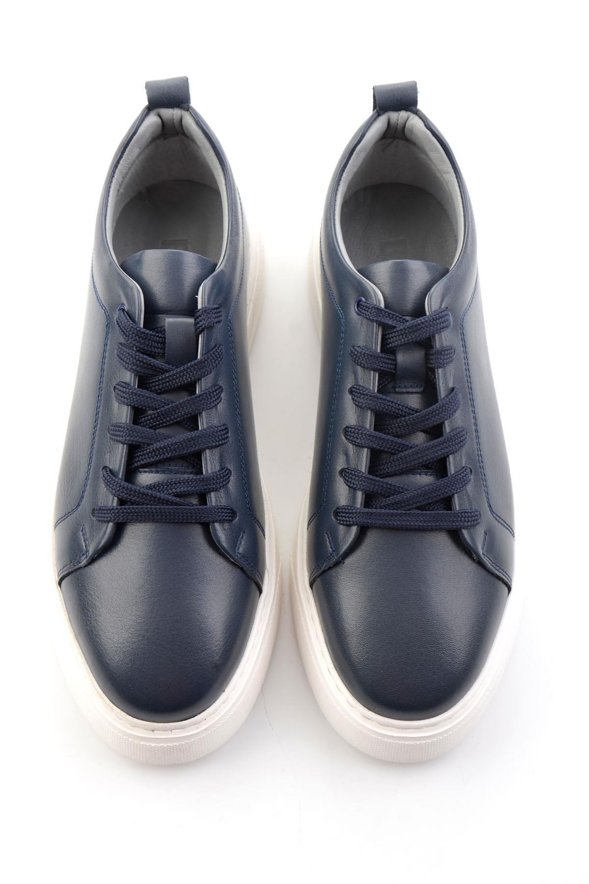 Lacivert Hakiki Deri Erkek Sneaker E01082102043