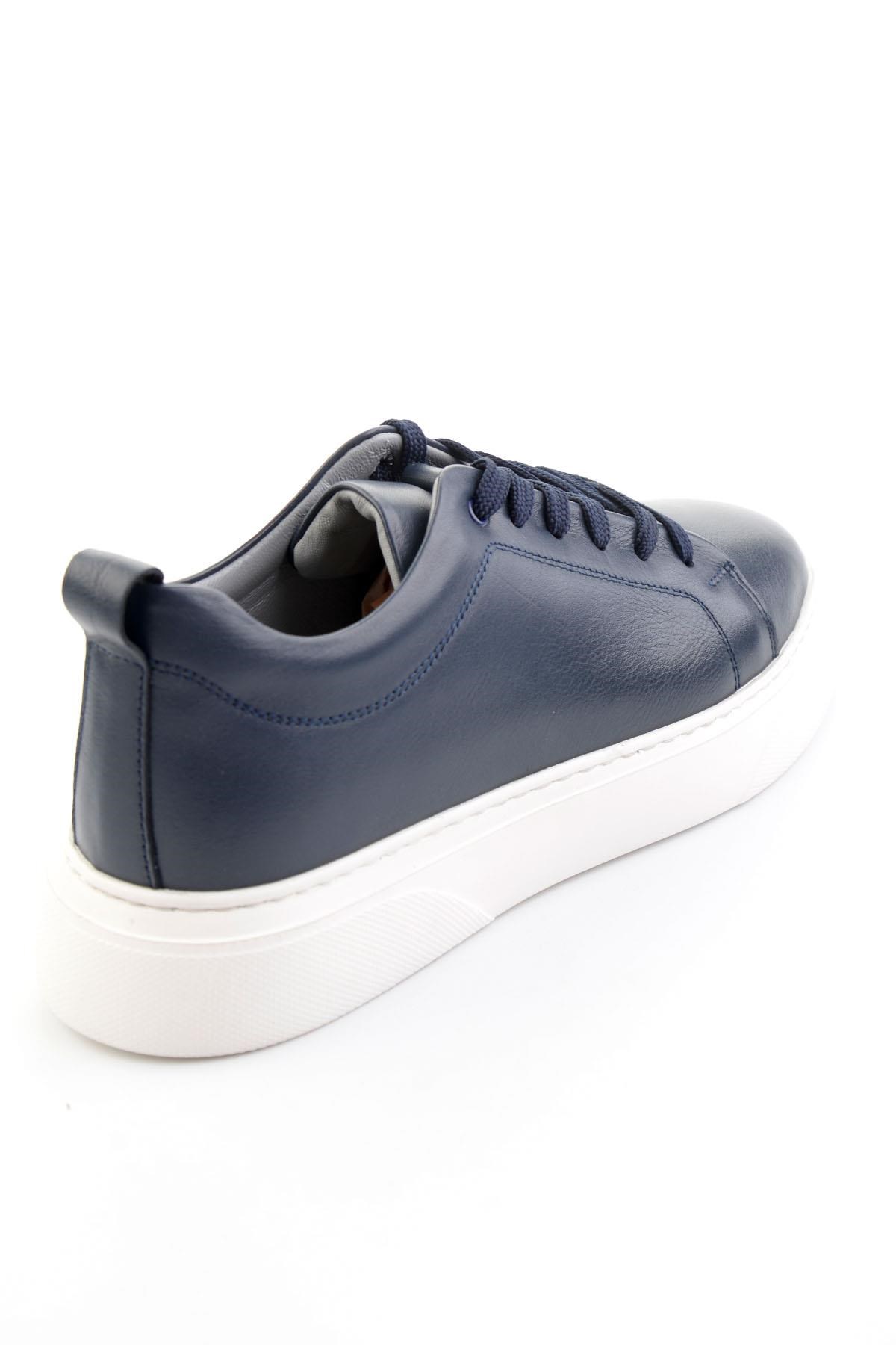 Lacivert Hakiki Deri Erkek Sneaker E01082102043