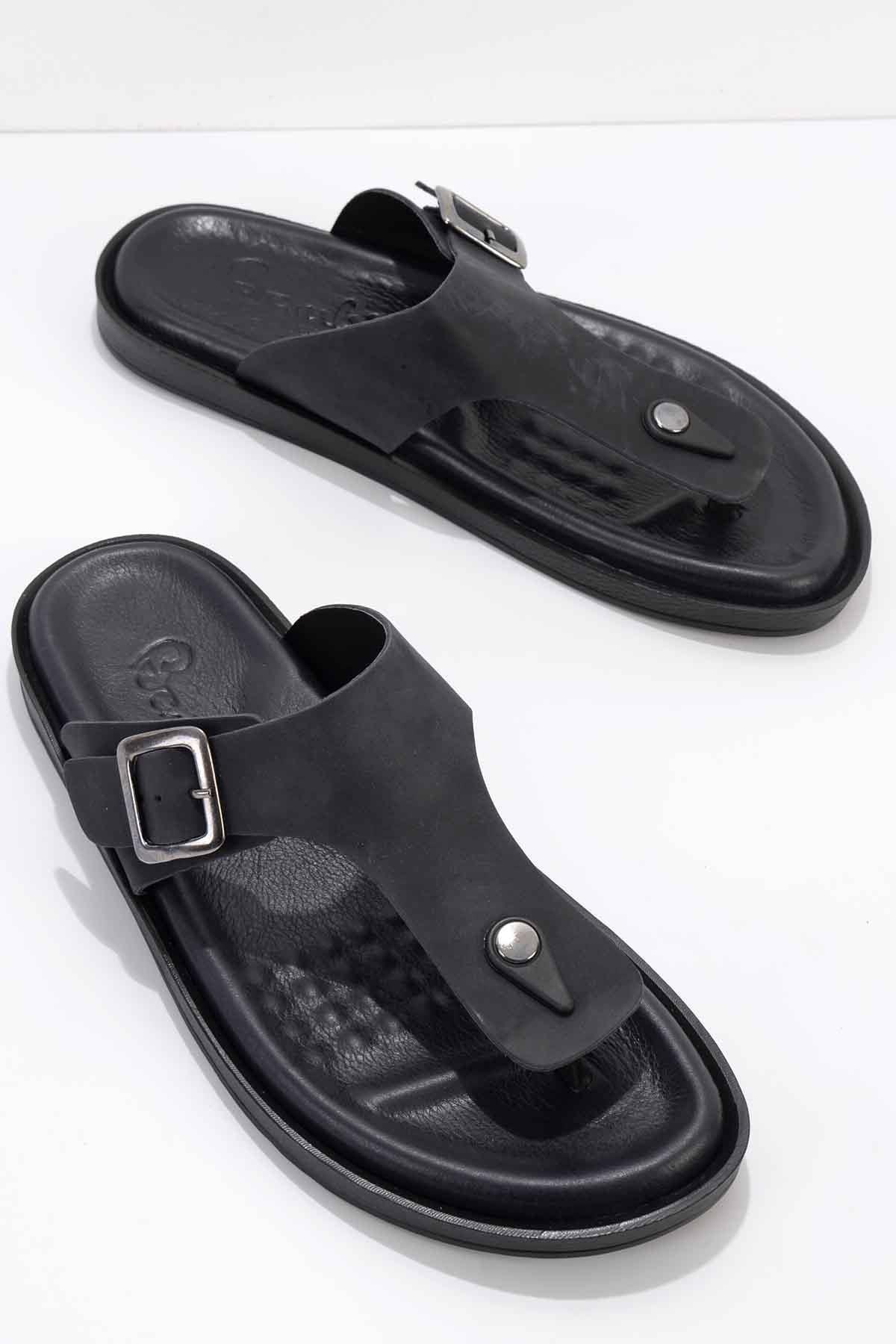 Lacivert Hakiki Deri Erkek Terlik E04801000503