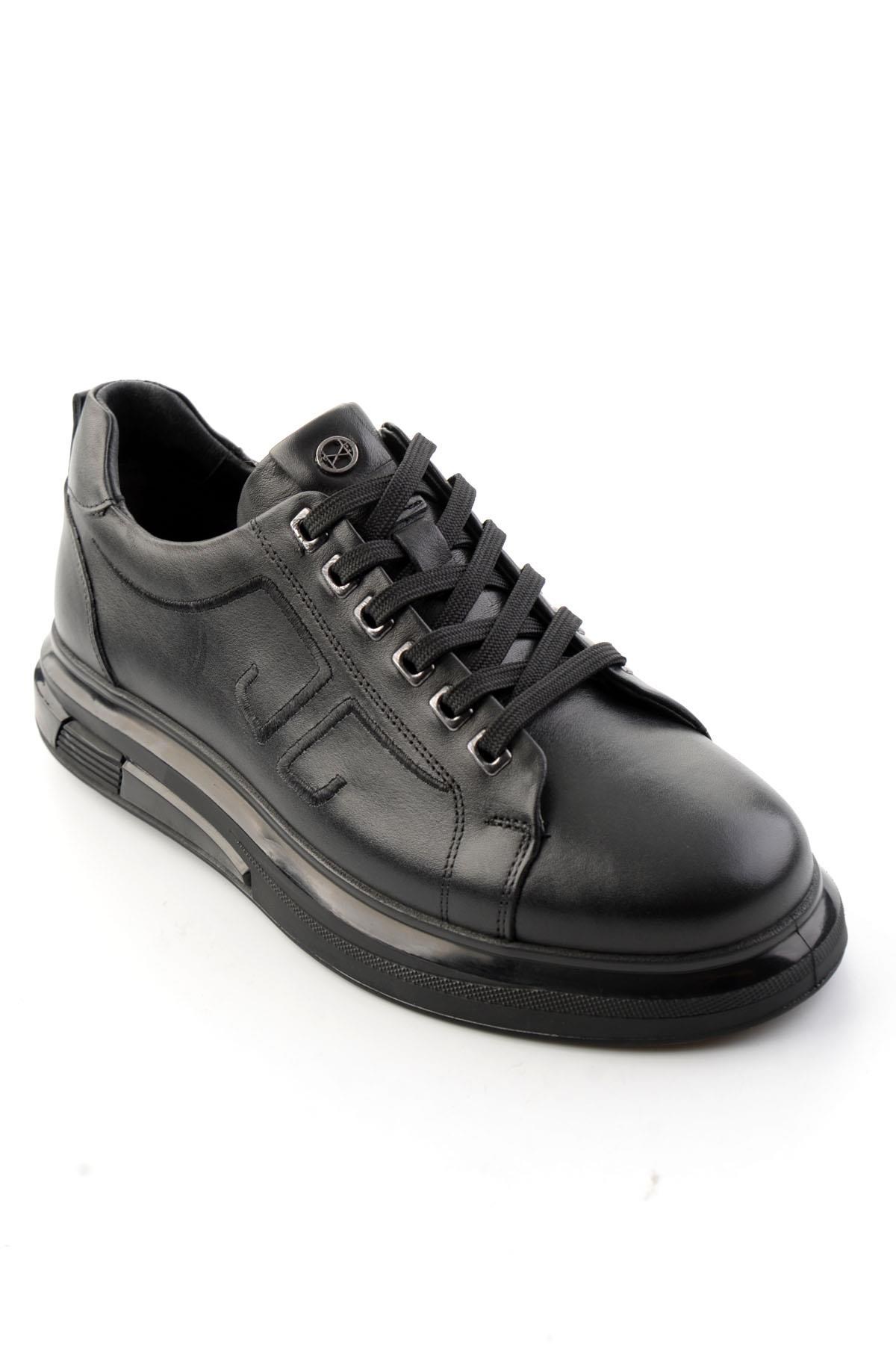 Siyah Antik Hakiki Deri Erkek Sneaker E01398203041