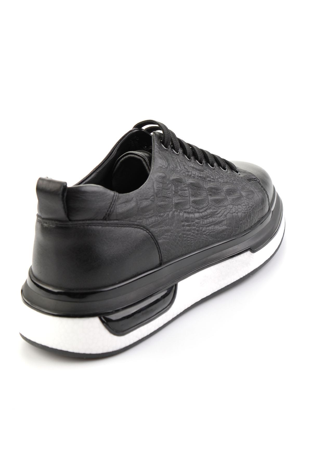 Siyah Baskılı Hakiki Deri Erkek Sneaker E01811038003