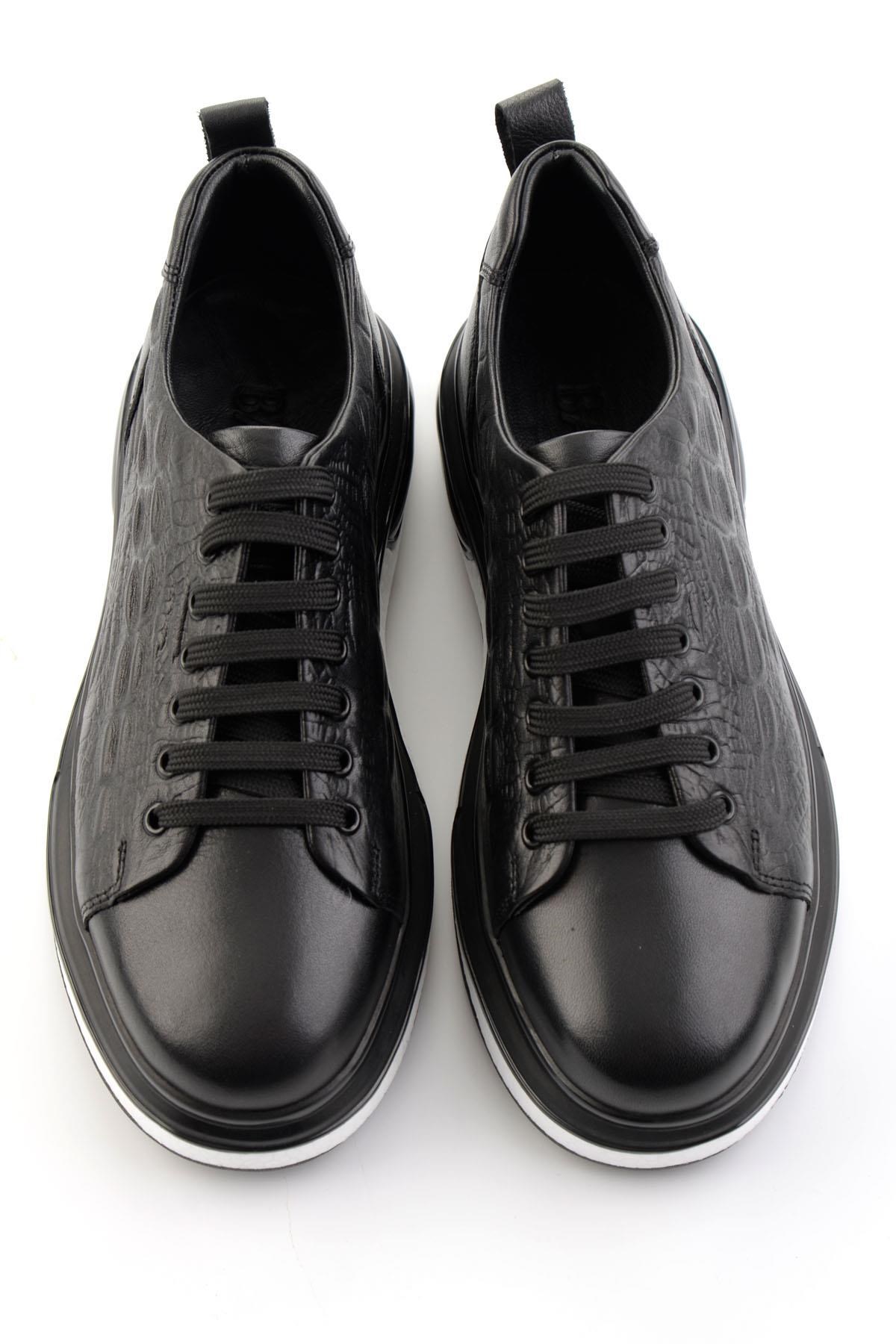 Siyah Baskılı Hakiki Deri Erkek Sneaker E01811038003