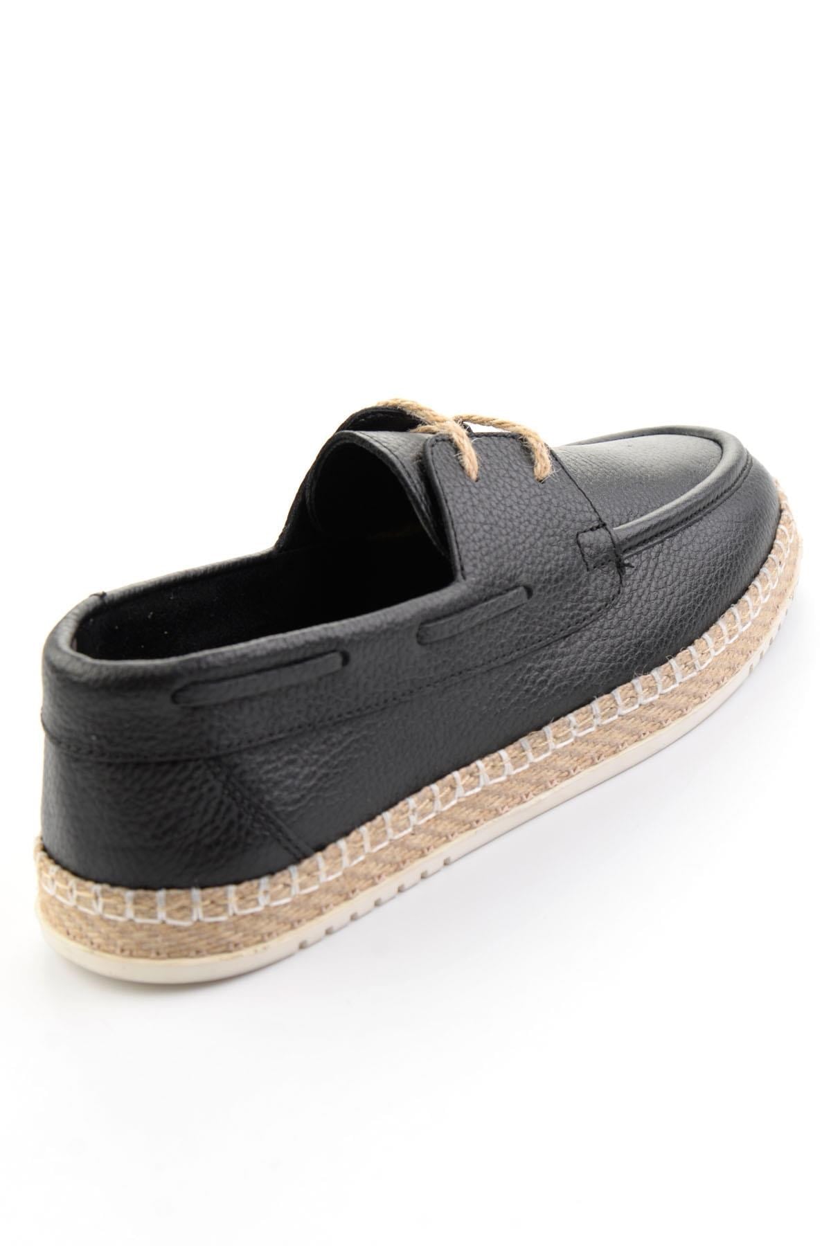 Siyah Hakiki Deri Erkek Espadril E01698689140