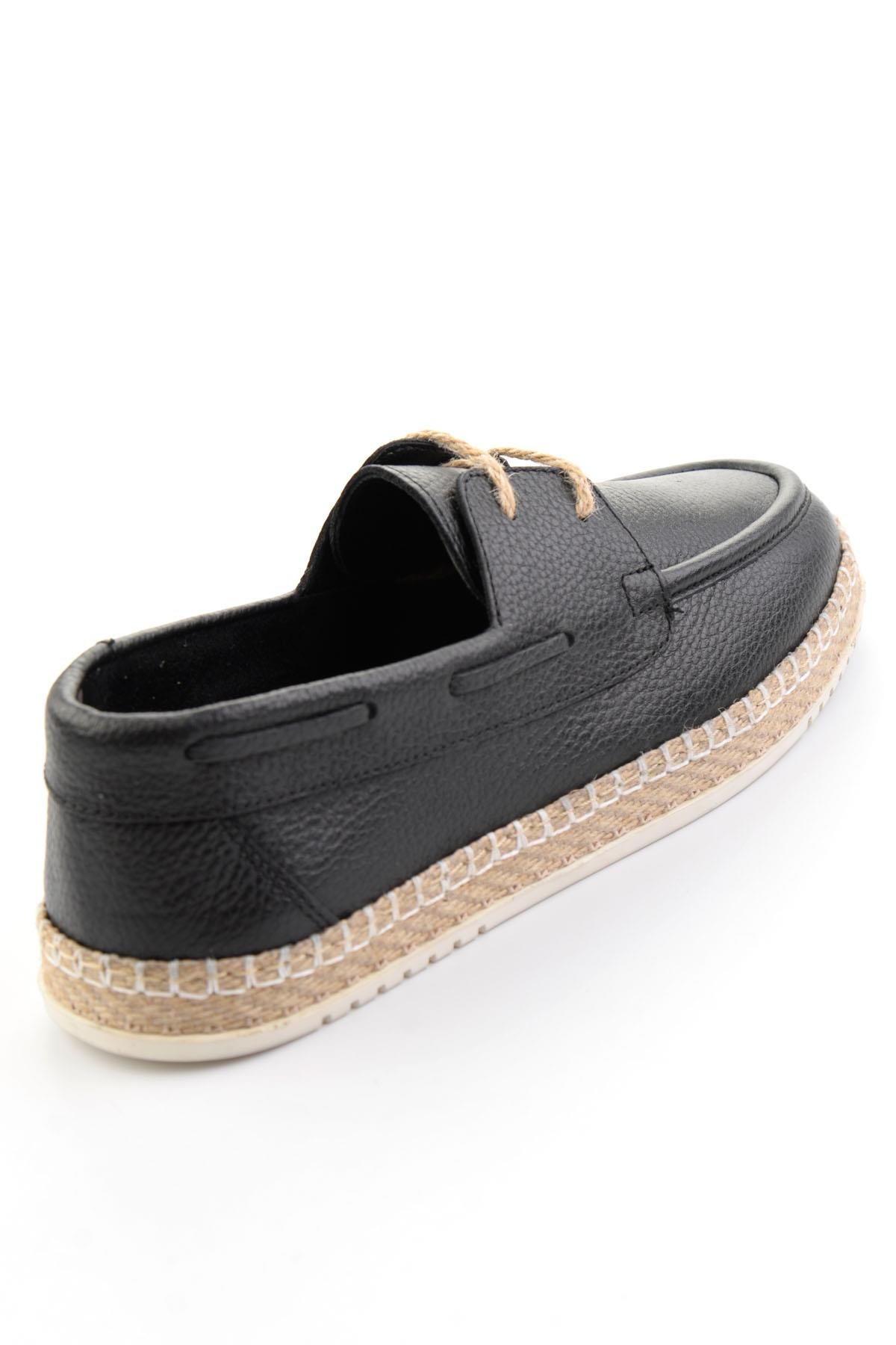 Siyah Hakiki Deri Erkek Espadril E01698689140