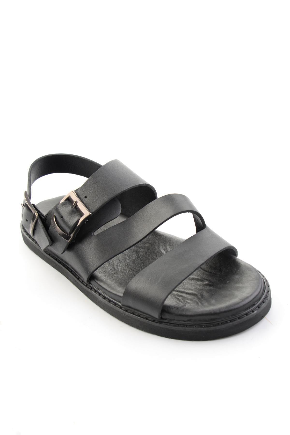 Siyah Hakiki Deri Erkek Sandalet E05557269003